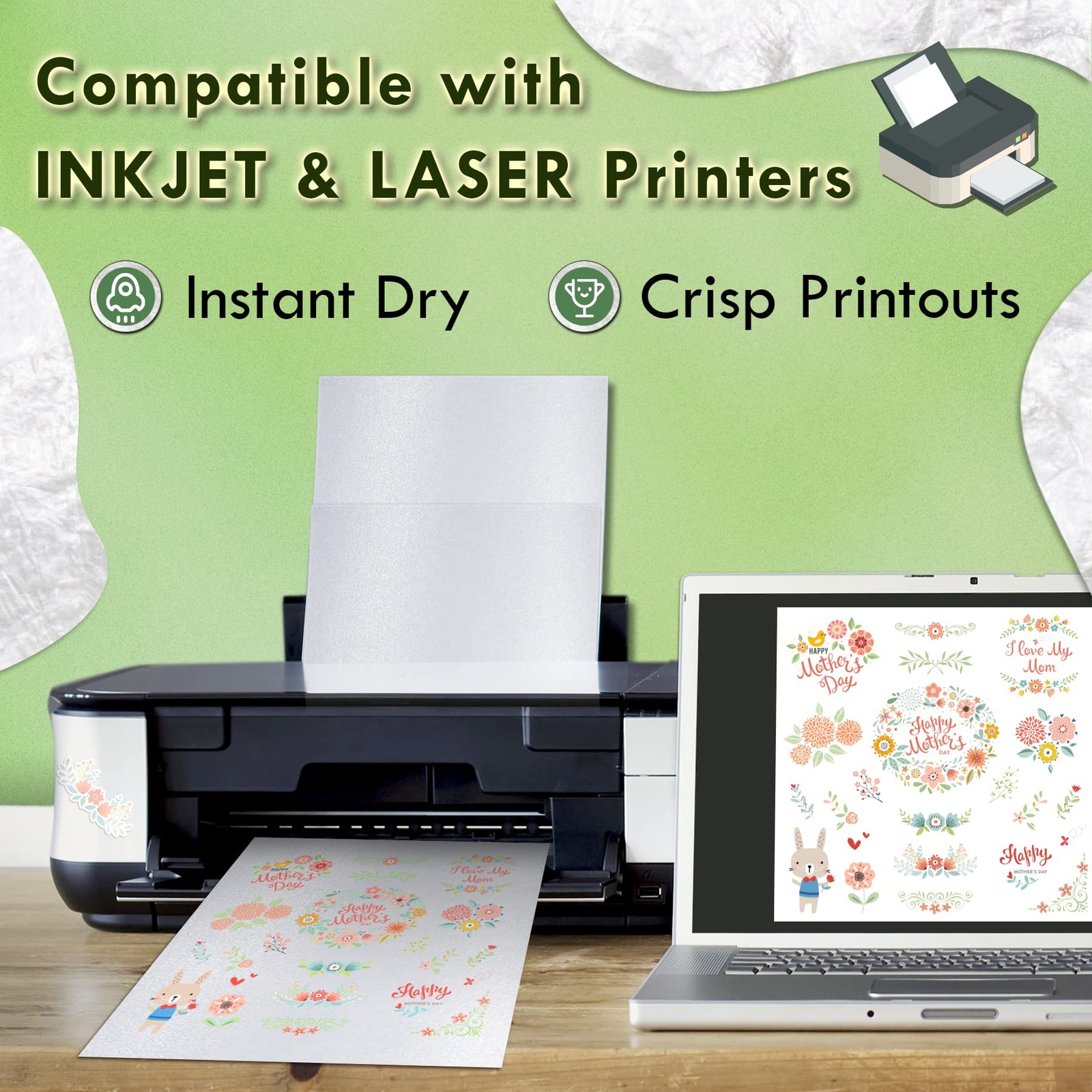 Koala Pearl Glossy Sticker Paper for Inkjet and Laser Printer, 20 Sheets 8.5x…