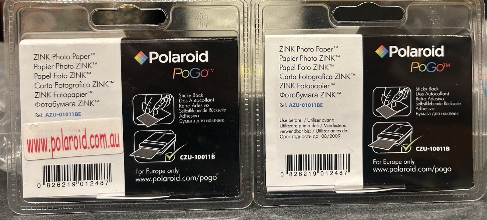 2 Polaroid PoGo Zink Photo Paper 10 pack, 2”x3” ***use by date was 2009***