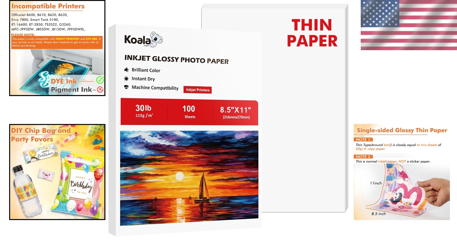 Koala Inkjet Paper 8.5×11 – 100 Sheets – DYE INK Compatible