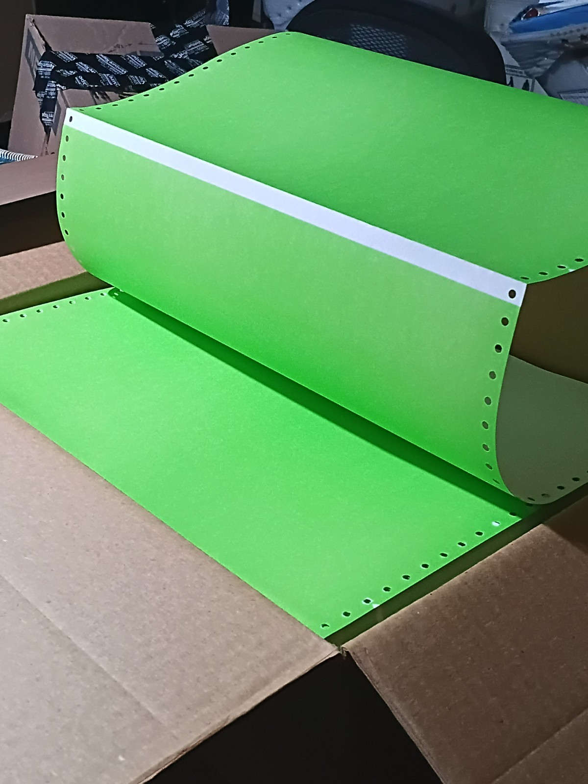 Florescent Green Continuous Feed Wide Bar Pin Feed Custom Printer Paper 2500/Box
