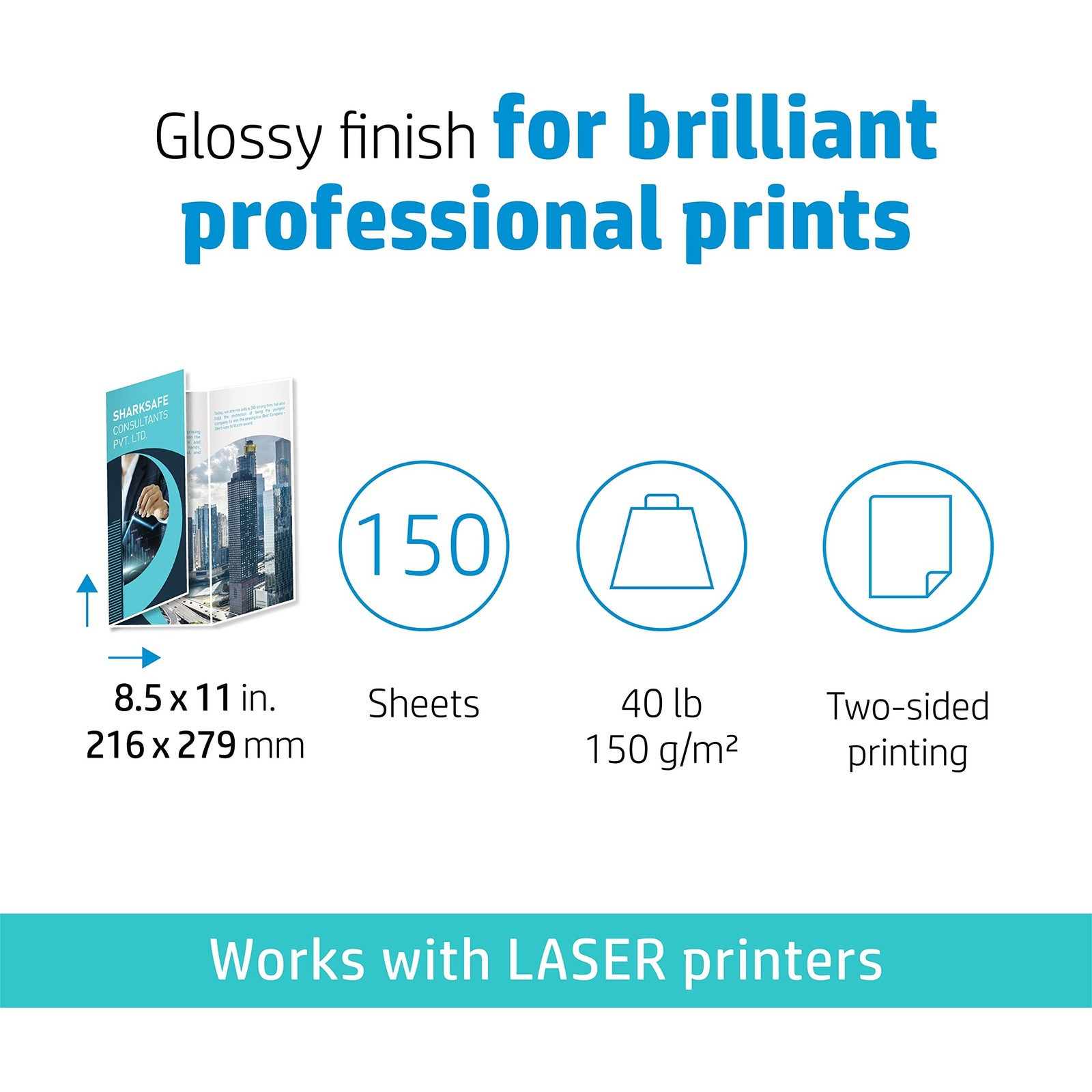 HP Laser Print Flyer Paper 8 1/2″ x 11″ Smooth Glossy 150 / Pack White Q6612A