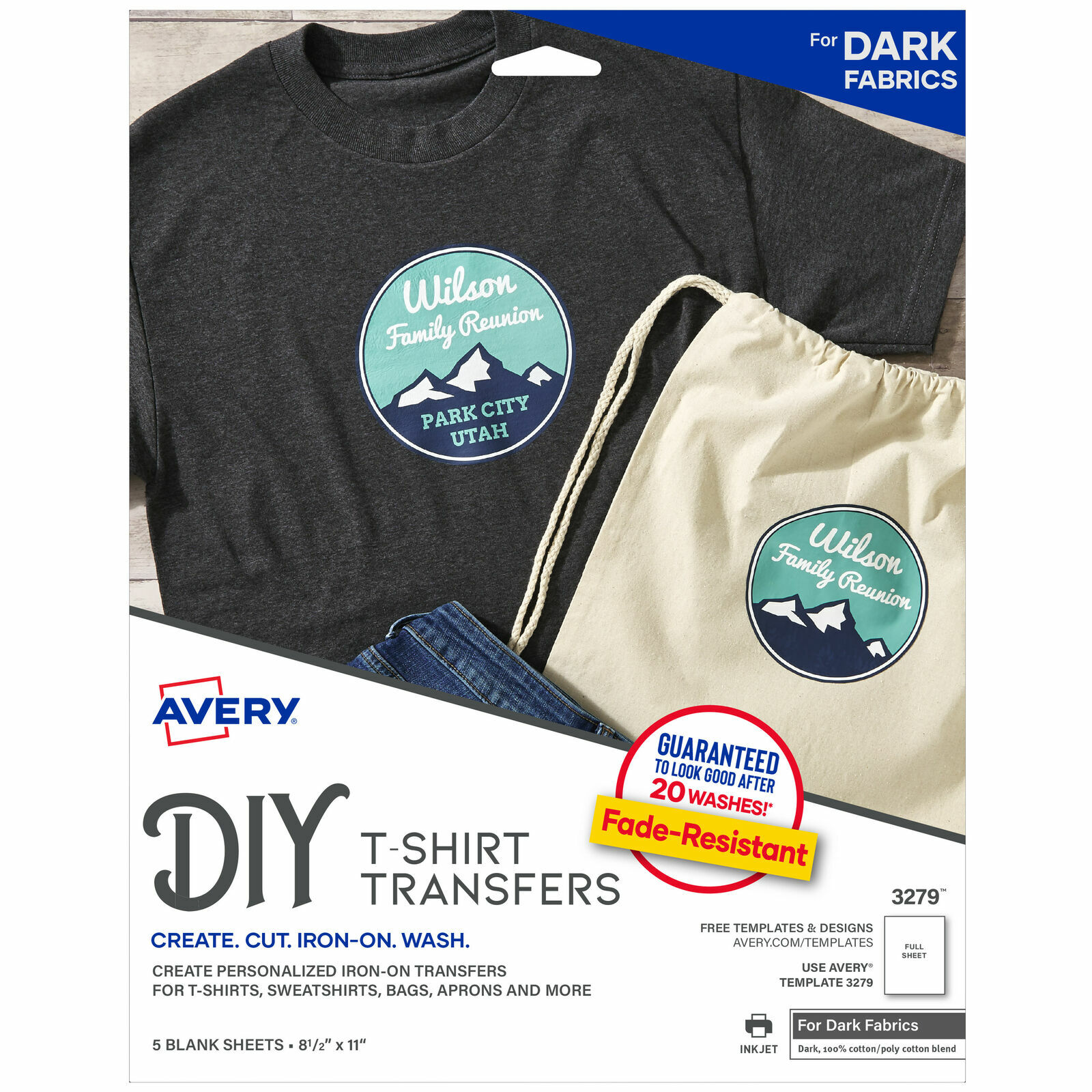 AVERY HEAT TRANSFERS FOR DARK FABRIC 8.4″ X 11″ 5 SHEETS *DISTRESSED PKG