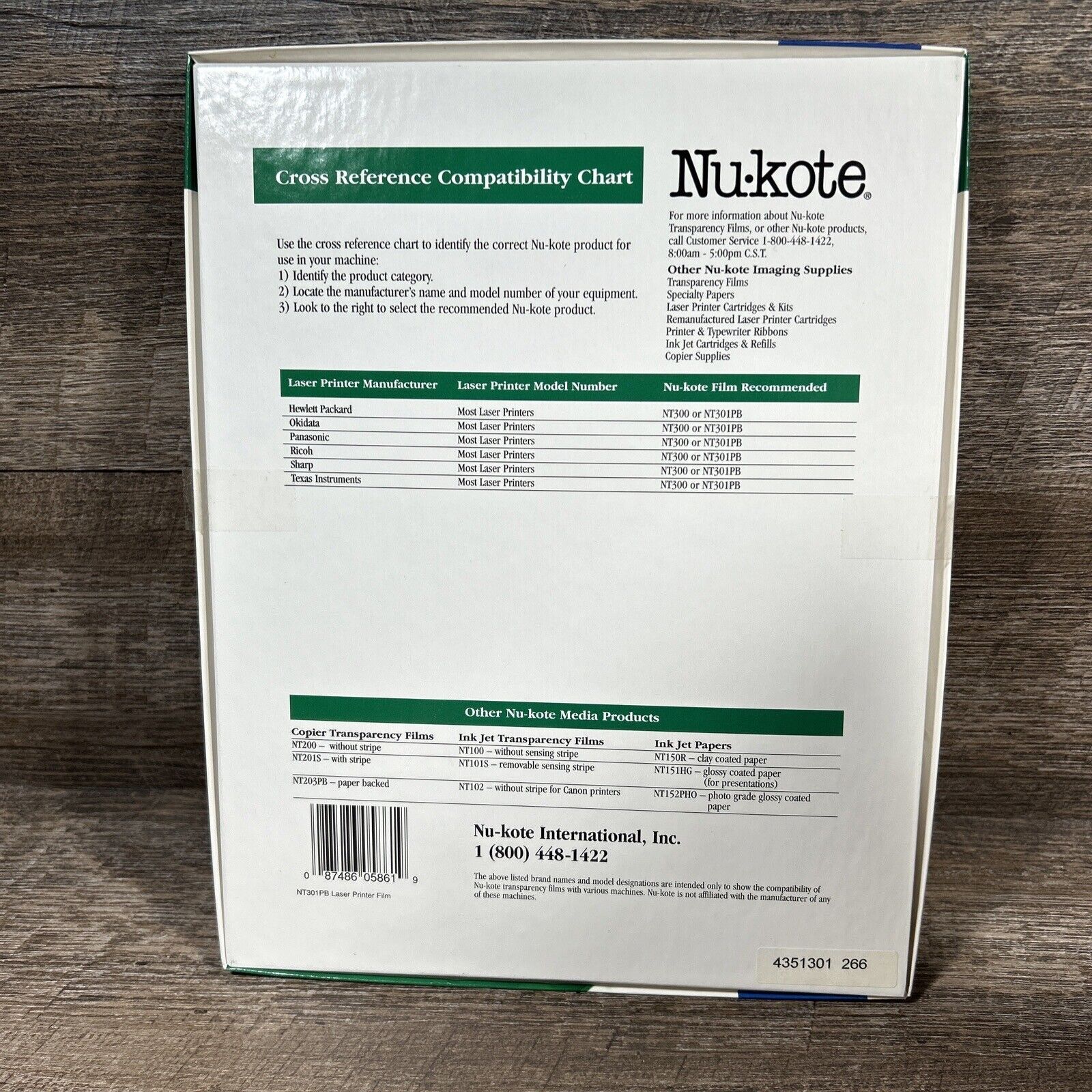 9 Nu*kote Laser Transparencies with Paper Backing 50 Count Boxes – 8 1/2″ x 11″