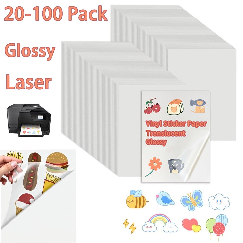 20-100 A4 Printable Vinyl Sticker Paper 8.5×11 Self Adhesive DIY Decal For Laser