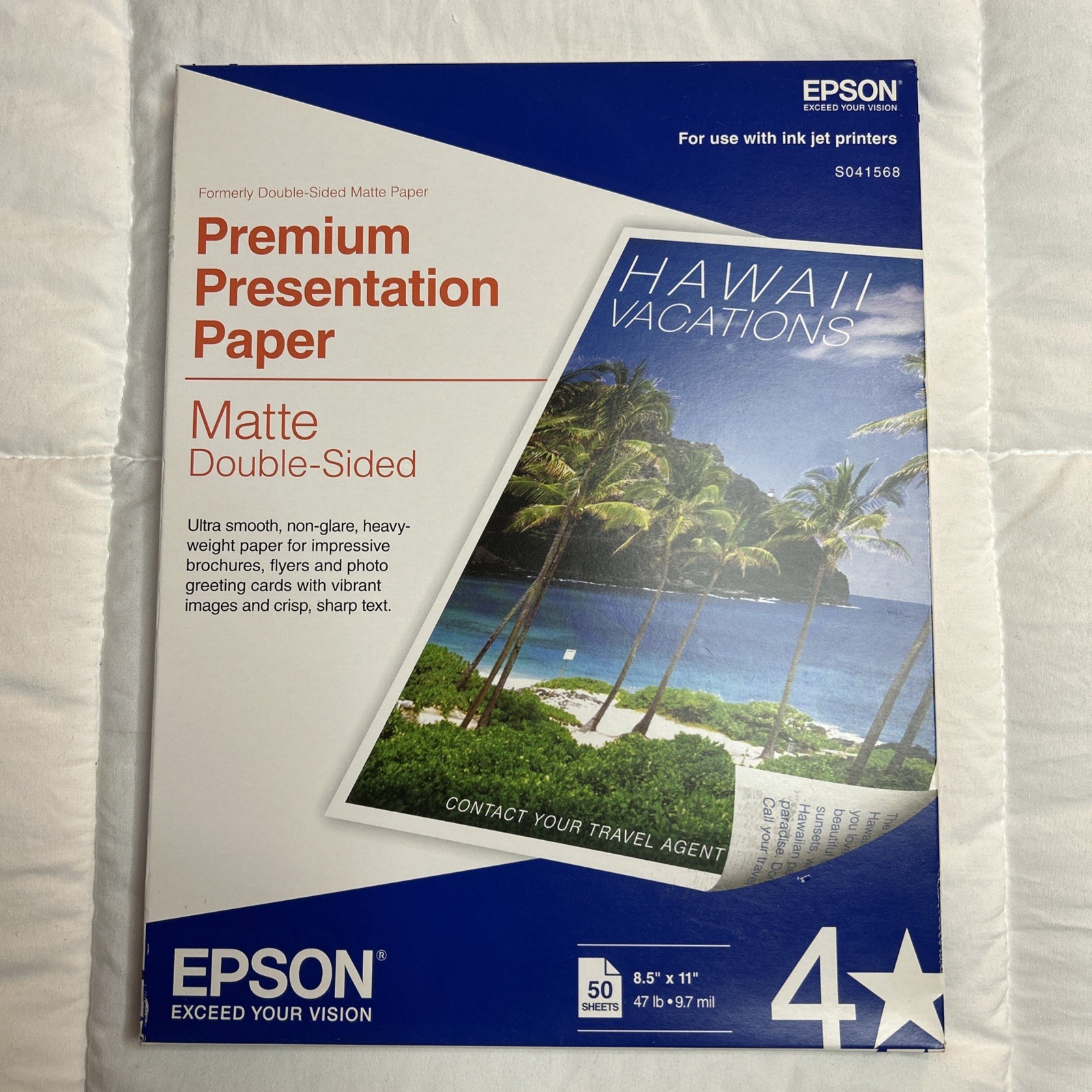 Epson S041568 Premium Matte 8.5” x 11”Paper – (50/PK) New