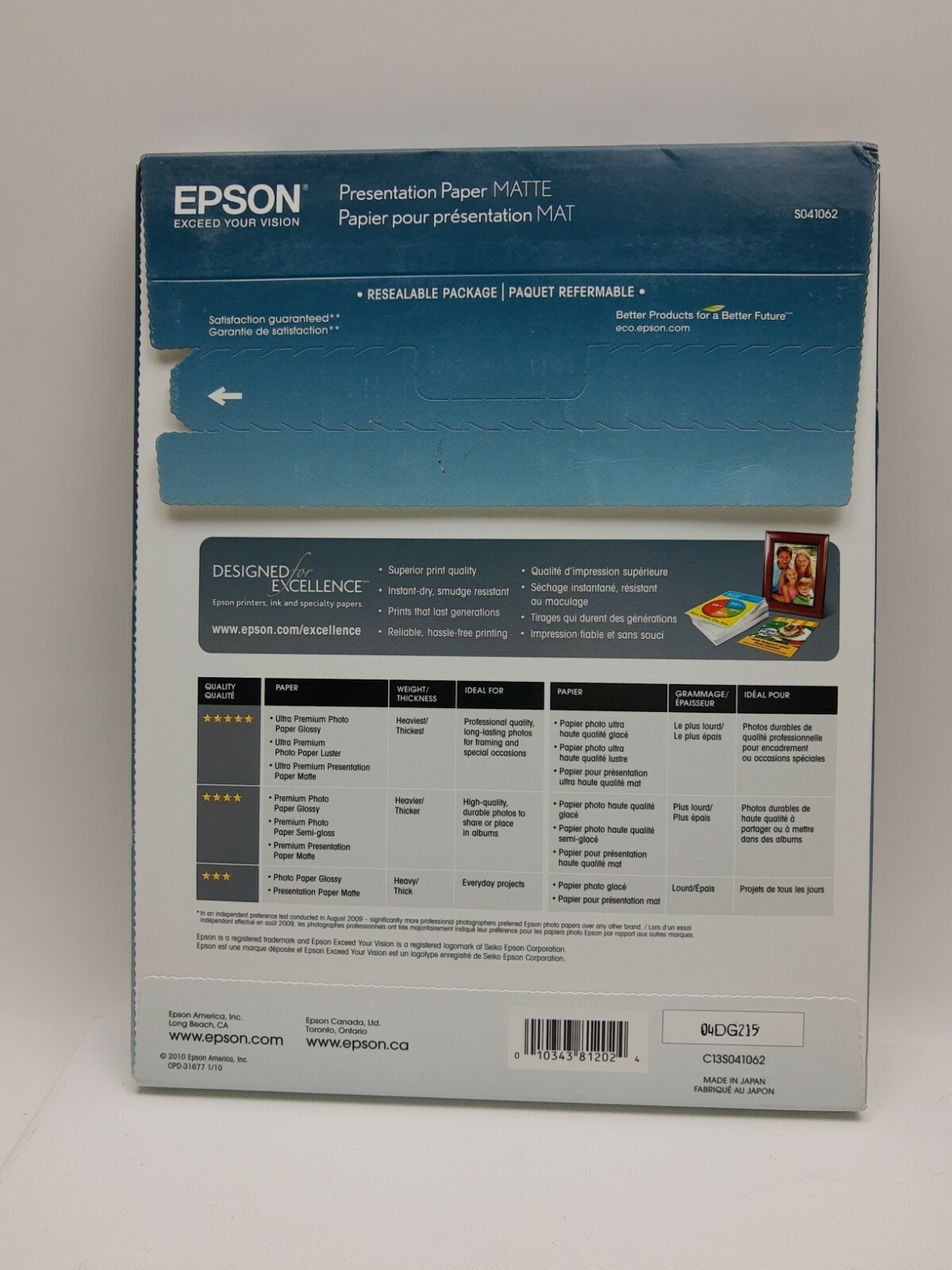 Epson Presentation Paper Matte Inkjet 8.5″ x 11″ 100 Sheets New Sealed S041062