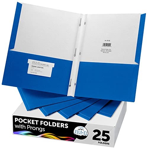 Two-Pocket Folders with 3-Prong 25 Folders with 3-Prong Fasteners Blue