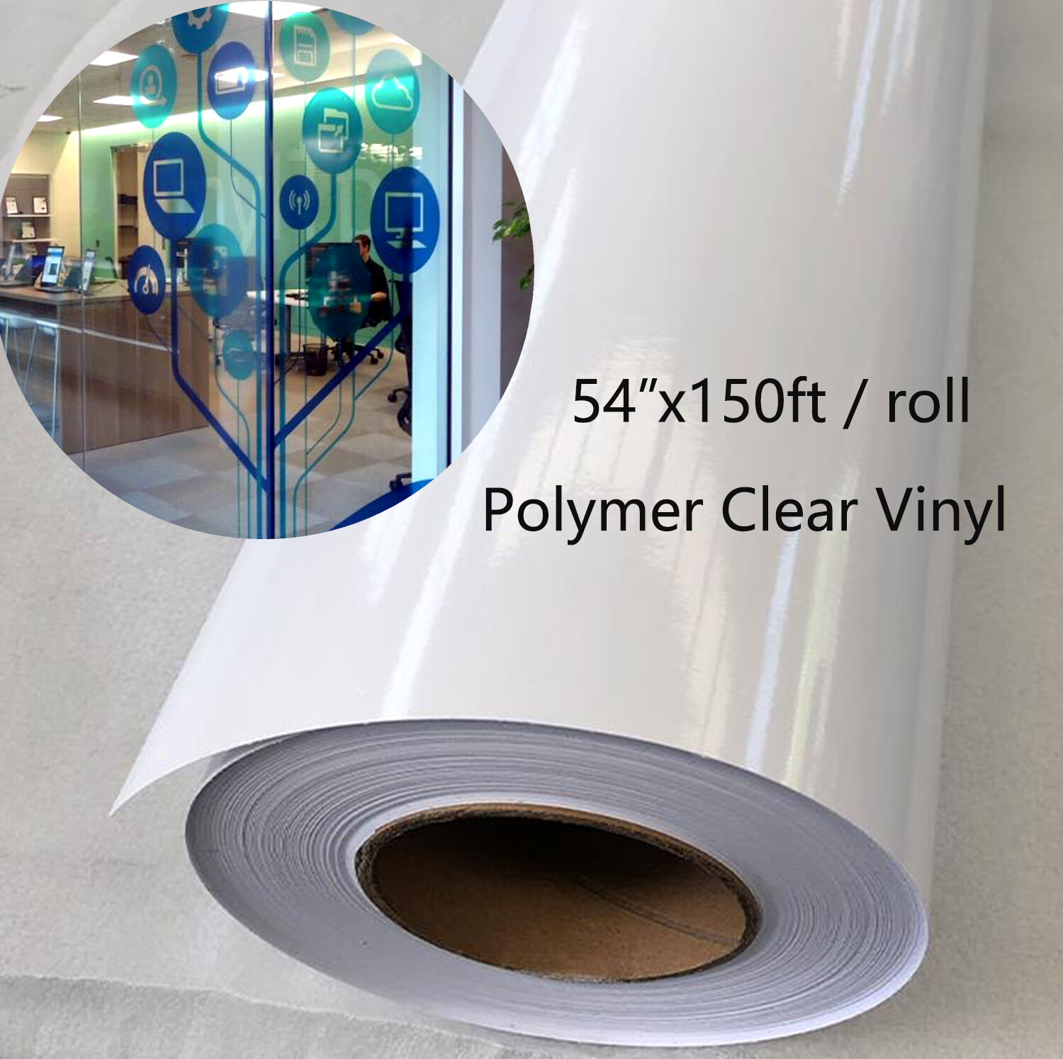 54″x150ft,High-tack Removable Self-adhesive Polymer Window Graphics Clear Vinyl