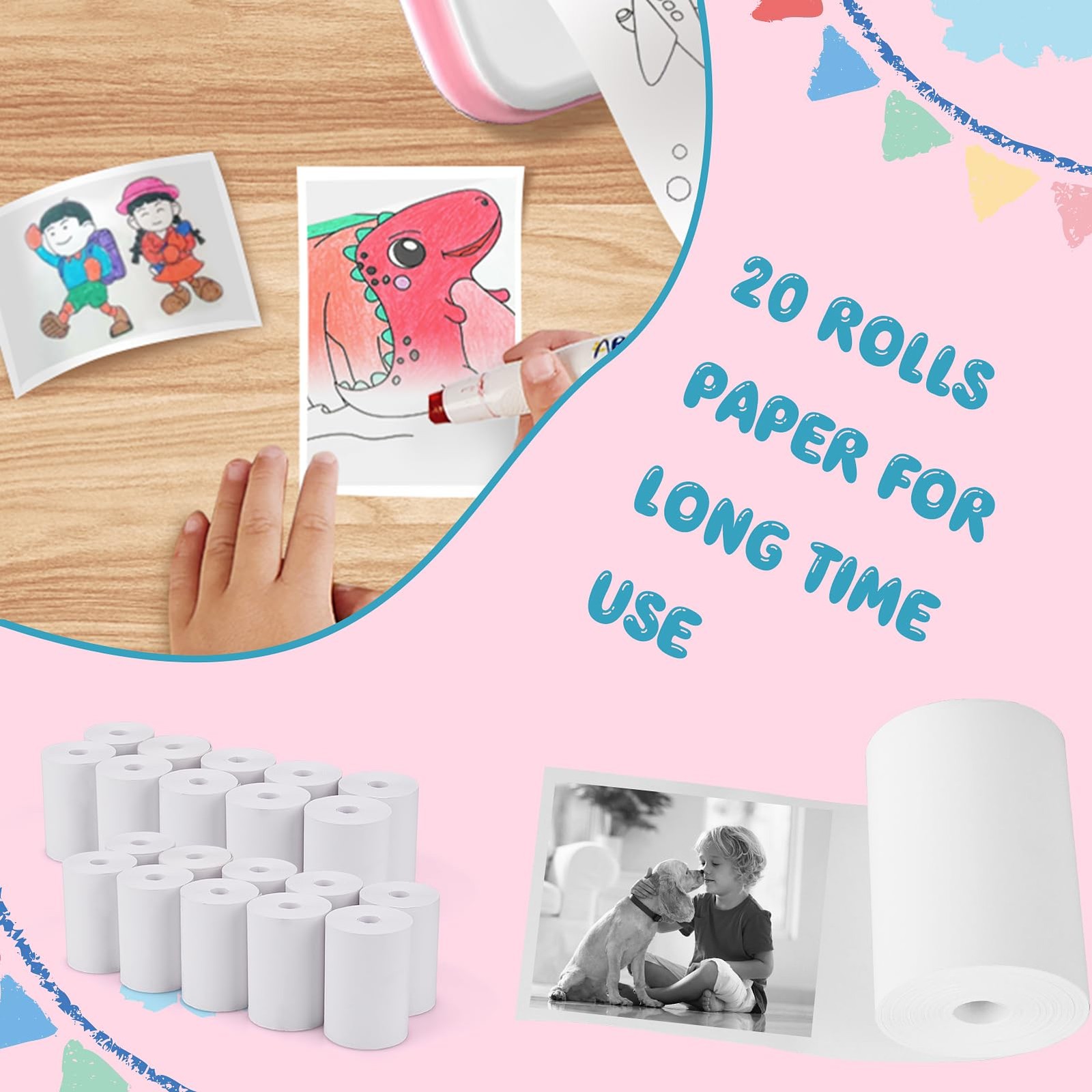 20 Rolls Print Paper for Children Instant Camera Refill Pape Kids White