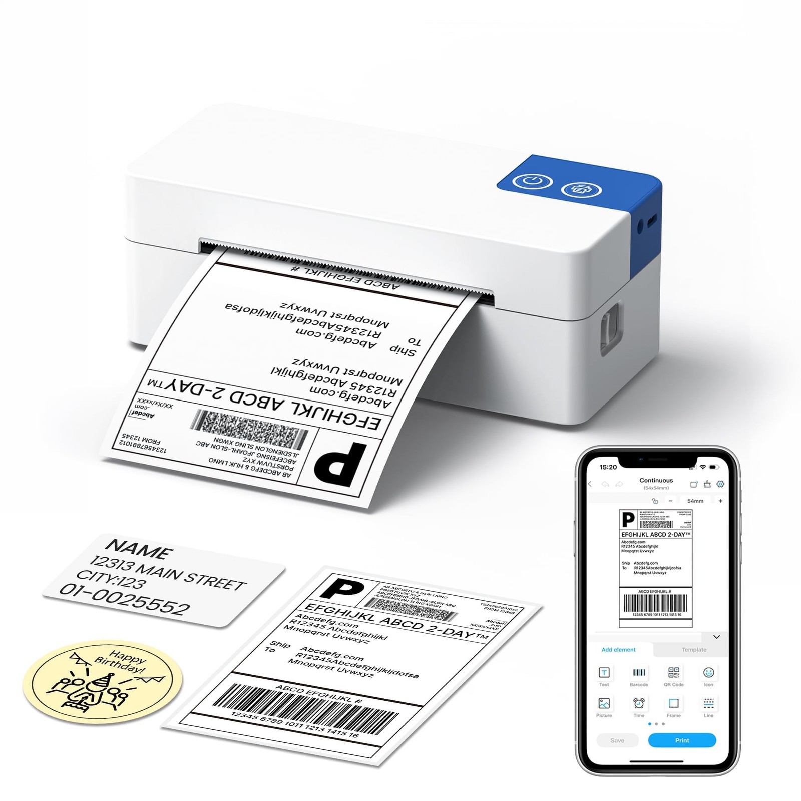 ETIKEZ Bluetooth Thermal Shipping Label Printer, 4×6 160*109*30mm, white