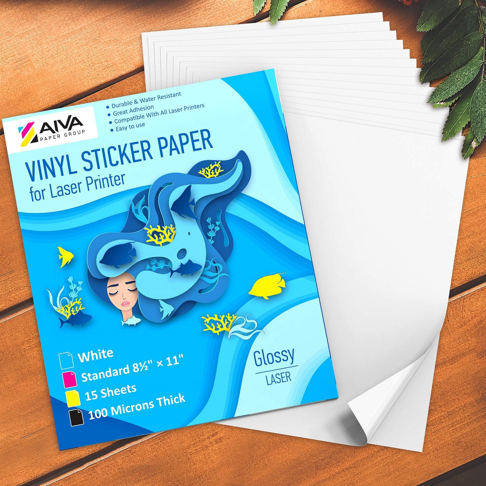 Printable Vinyl Sticker Paper for Laser Printer – Glossy White – 15 Self-Adhe…