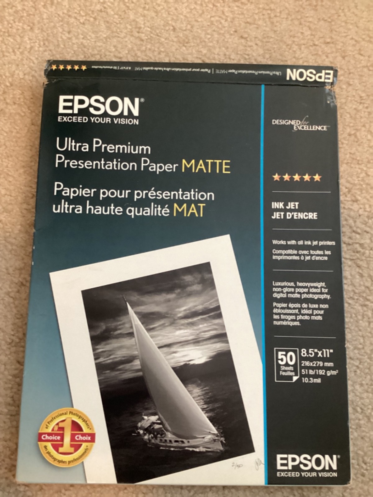 Brand New Epson Ultra Premium Presentation Paper Matte, 8.5″ x 11″, 22 Sheets
