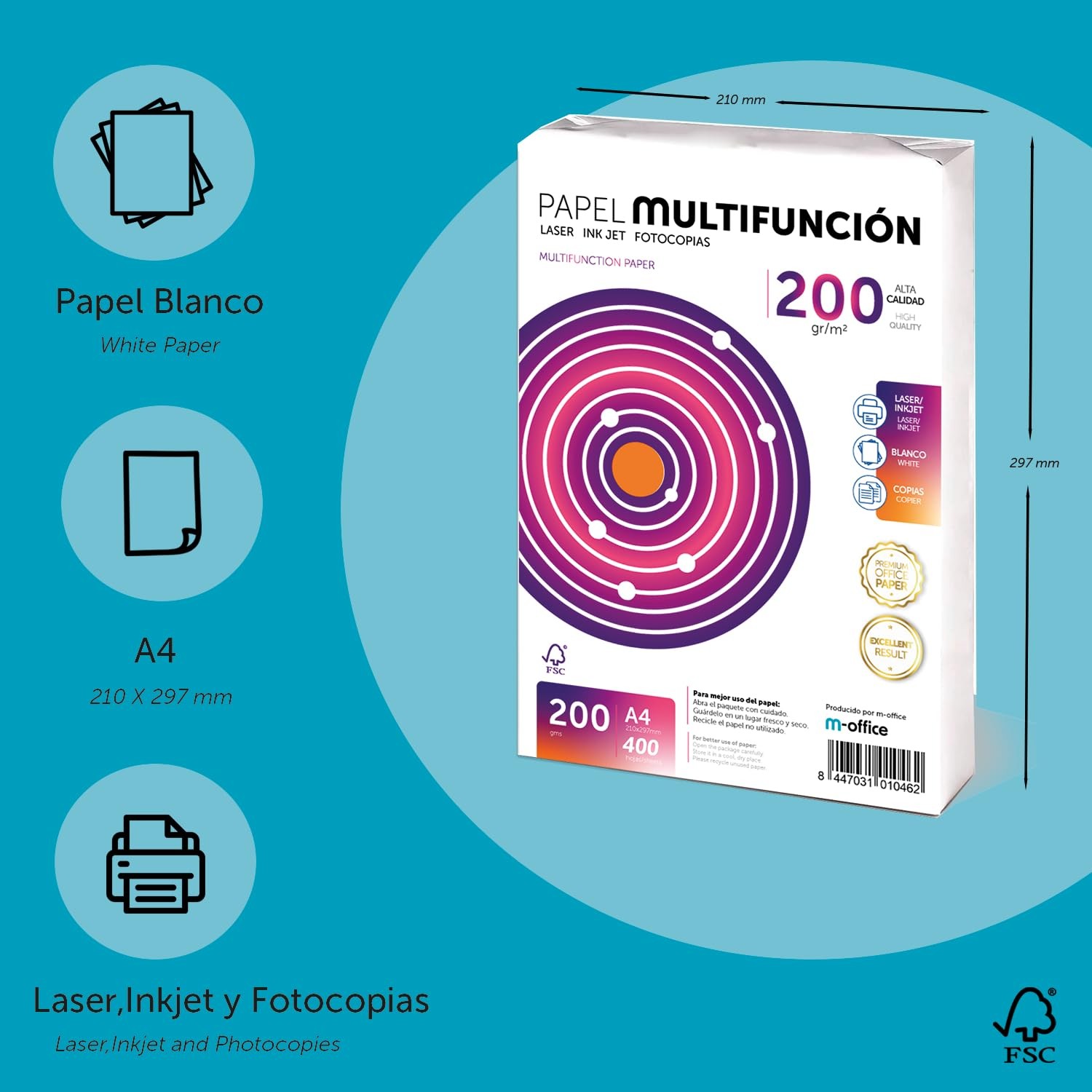 Folios A4, 200g, 100 Sheets, Multipurpose Paper, Printer, Laser and Inkjet Prints…