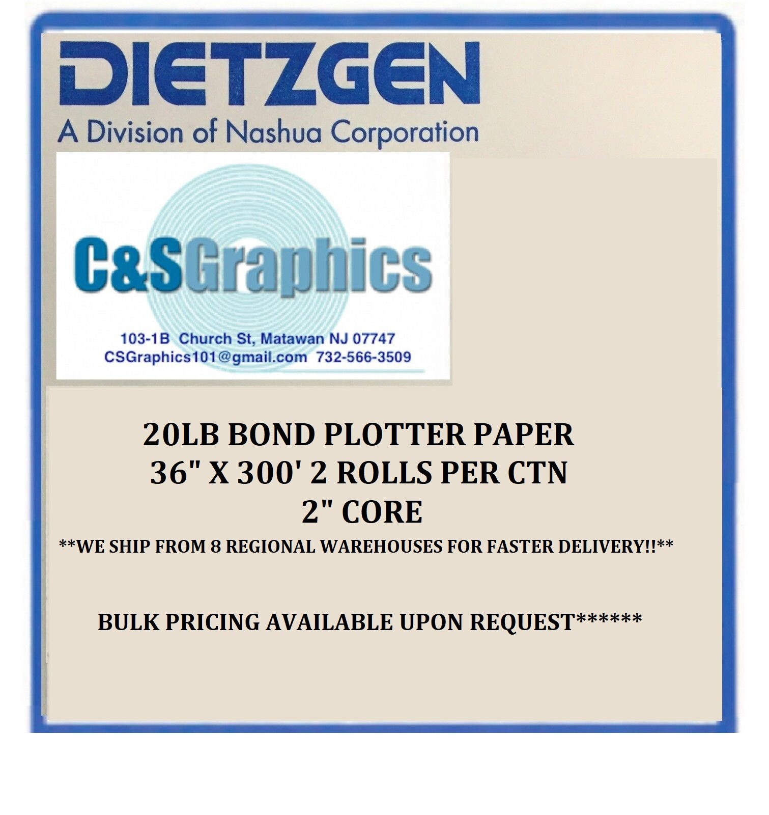 2 ROLLS 36” X 300′ 20lb Bond Plotter Paper