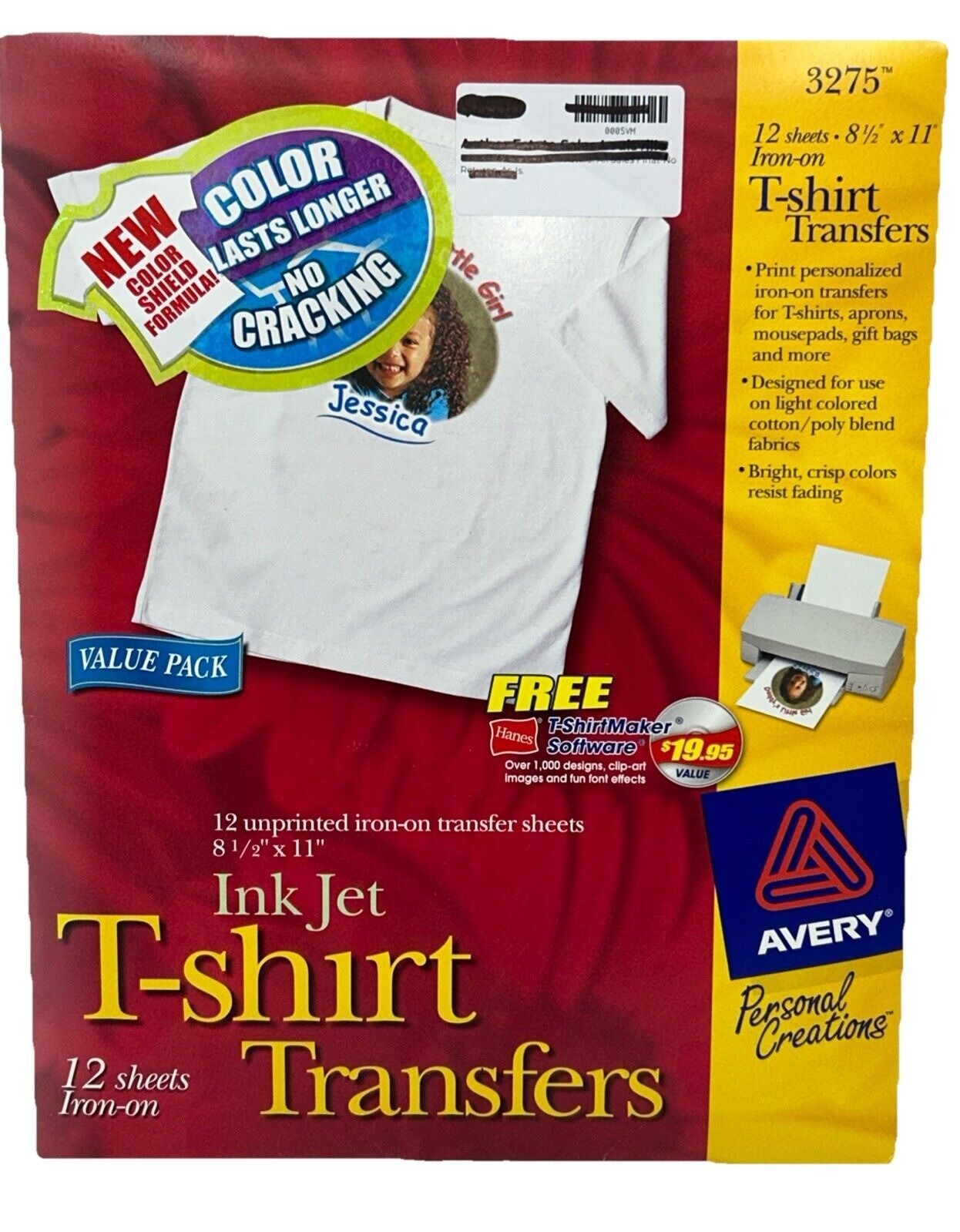 Avery Transfers T-shirt Iron-On Inkjet Printer 3275 8.5″ x 11″ Tee 12 Sheets NEW