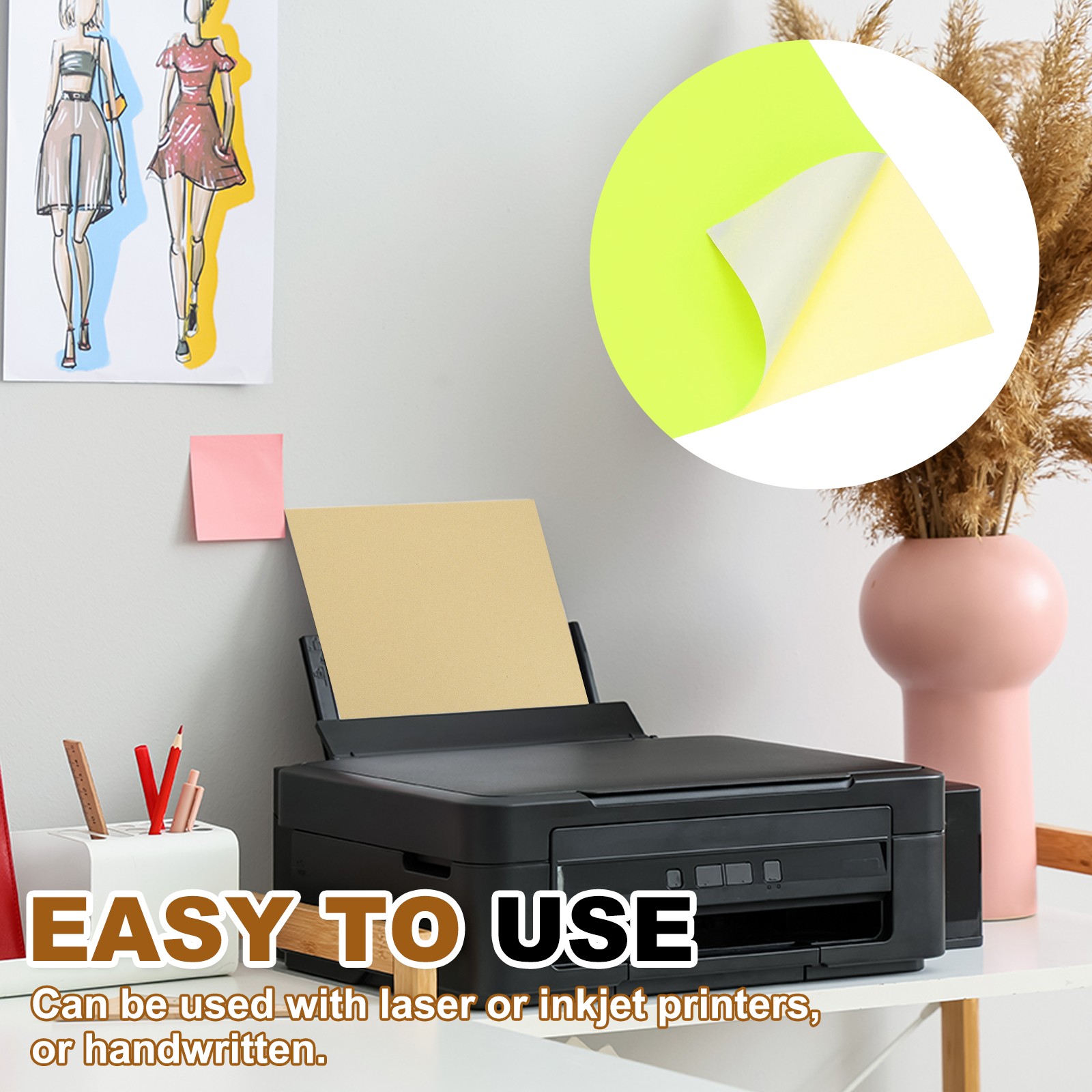 50 Pcs Sticker Paper for Printer 50 Pcs Full Sheet A4 Sticker Labels Yellow