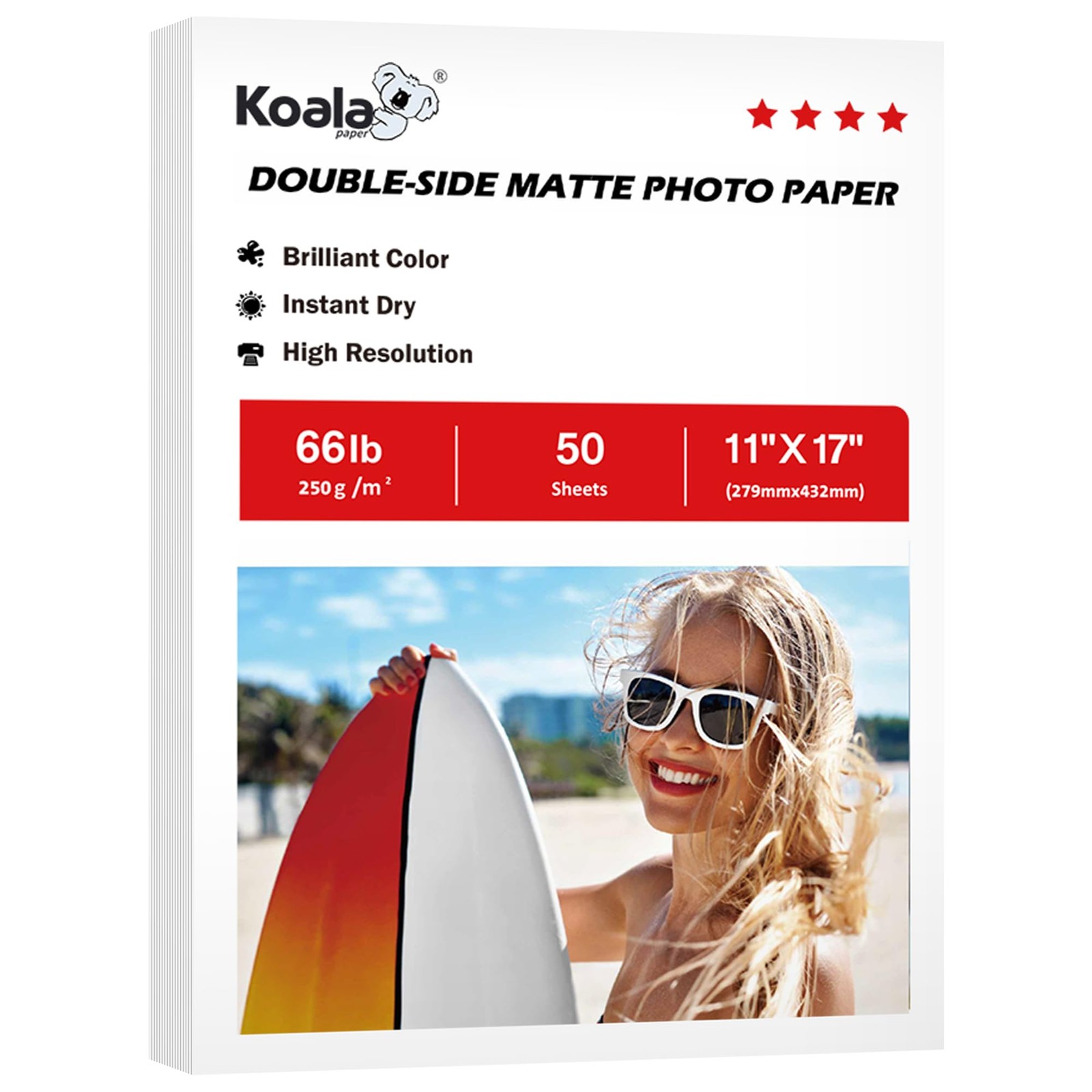50 PCS Koala Double Sided Matte Photo Paper 11×17 Inch 250gsm Inkjet
