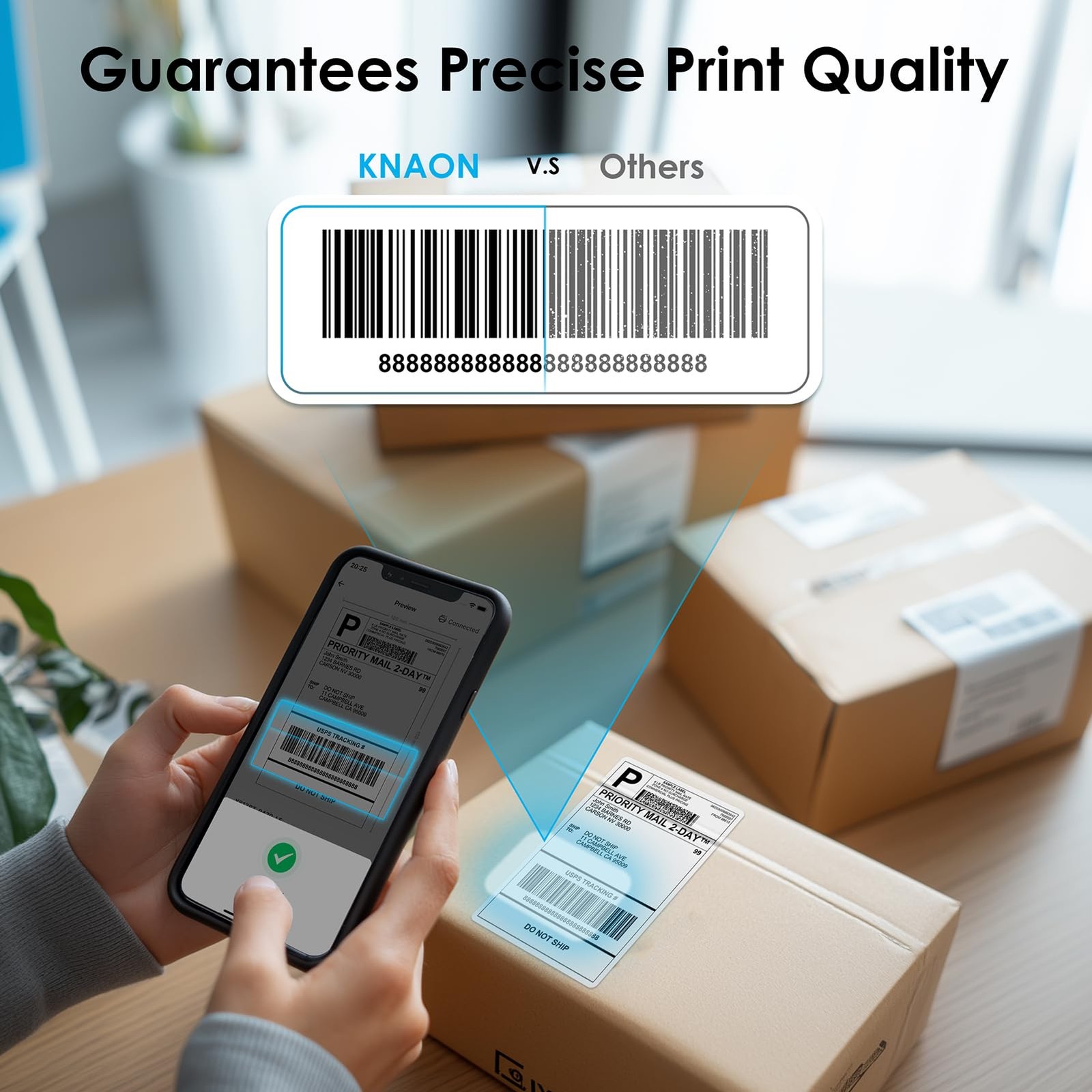 KNAON Bluetooth Thermal Shipping Label Printer, 4×6 Portable 4 inch, White