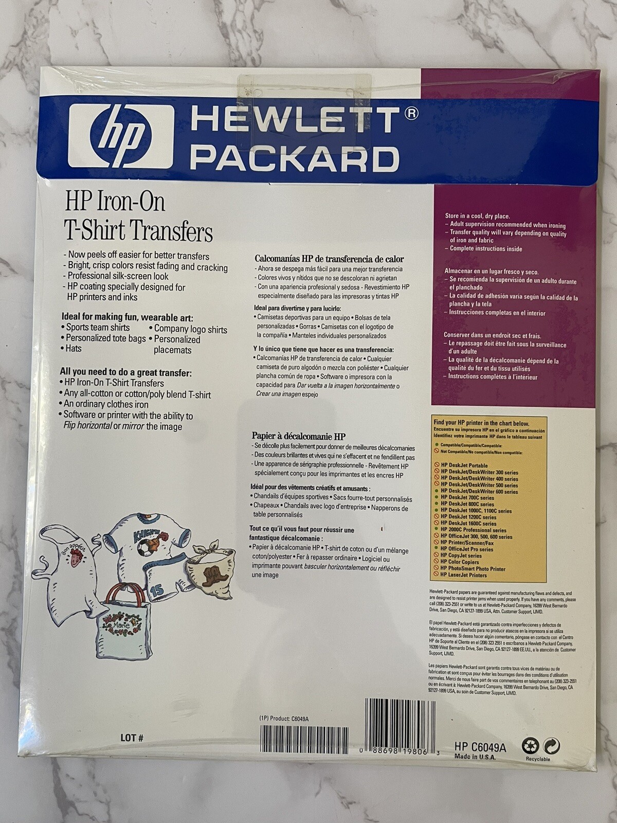 Lot of 3 HP Iron On T-Shirt Transfers 30 Total Sheets 8.5”x11” New Sealed C6049A