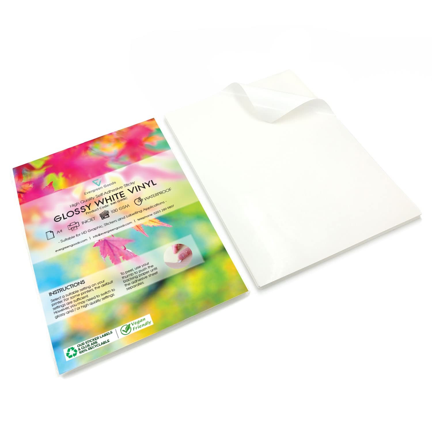 Evergreen Goods 10 Sheets A4 Glossy White Vinyl Sticker Paper | Waterproof…
