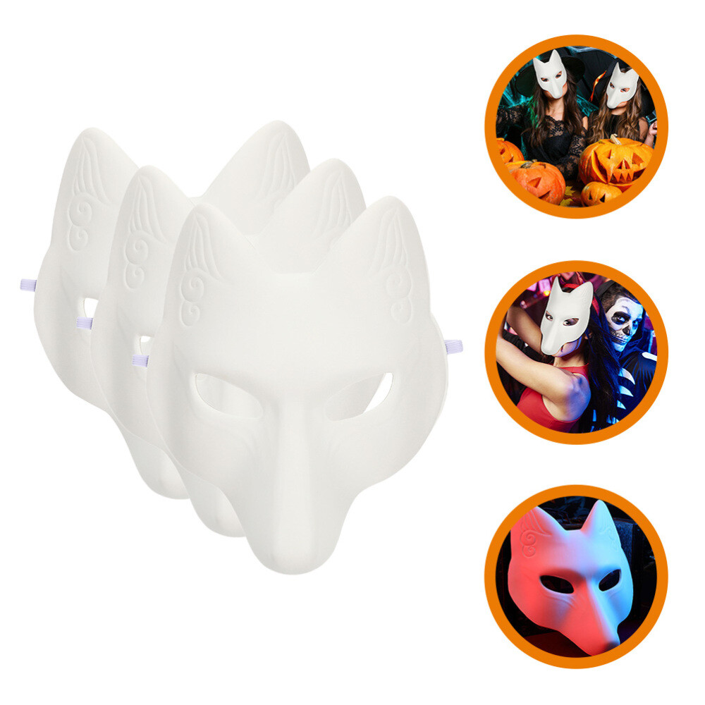 3pcs DIY Halloween Fox & Cat Masks – Paintable Kabuki Masquerade