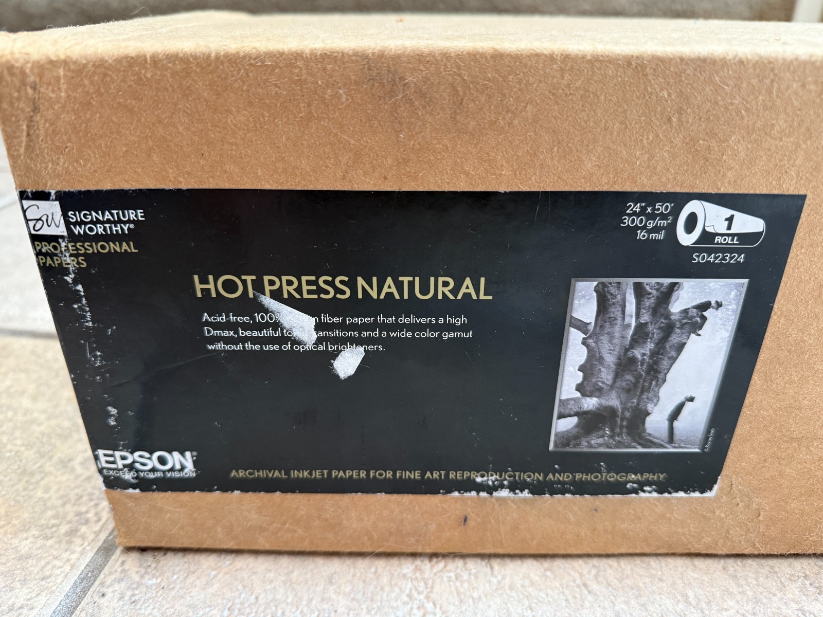 EPSON HOT PRESS NATURAL, 16 mil, 24″x50′ roll, acid free 100% cotton fiber paper