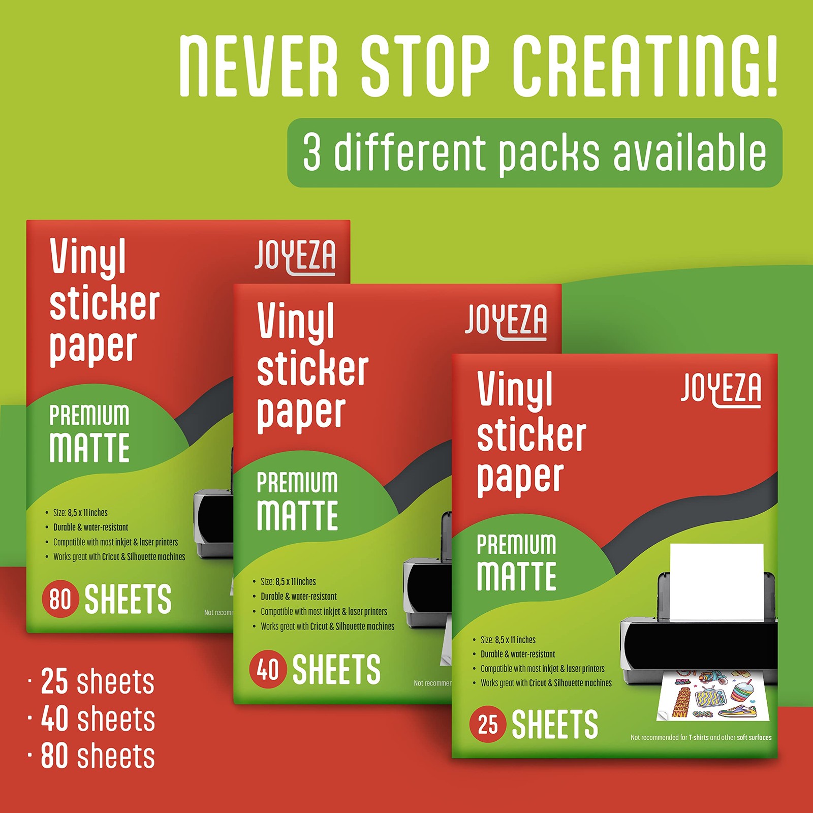 JOYEZA Premium Printable Vinyl Sticker Paper for Inkjet Printer – 25 Sheets M…