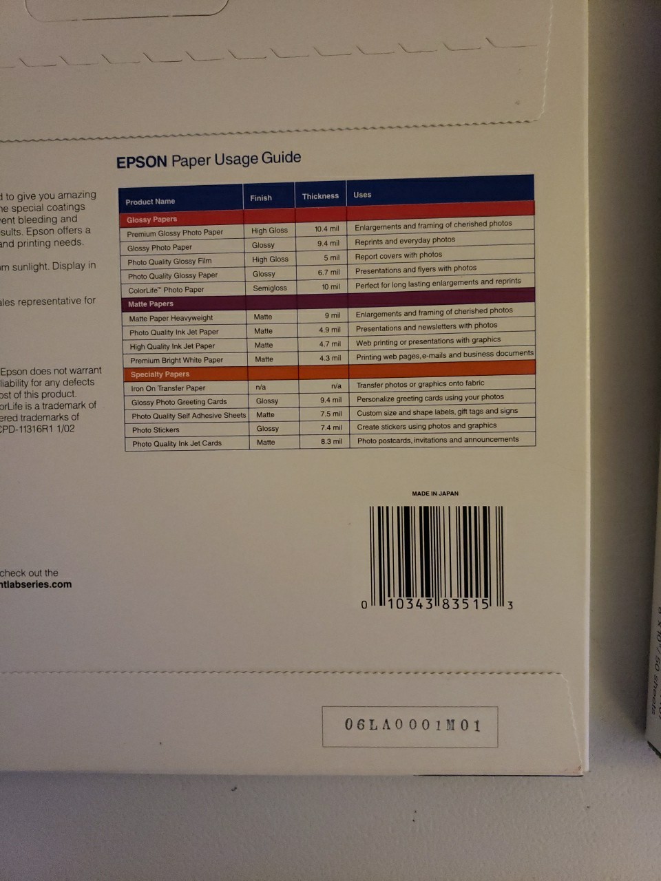 Lot Of 2 Epson Matte Paper (2) Packs 50 Sheets 8.5″ x 11″ New Sealed Ships Fast