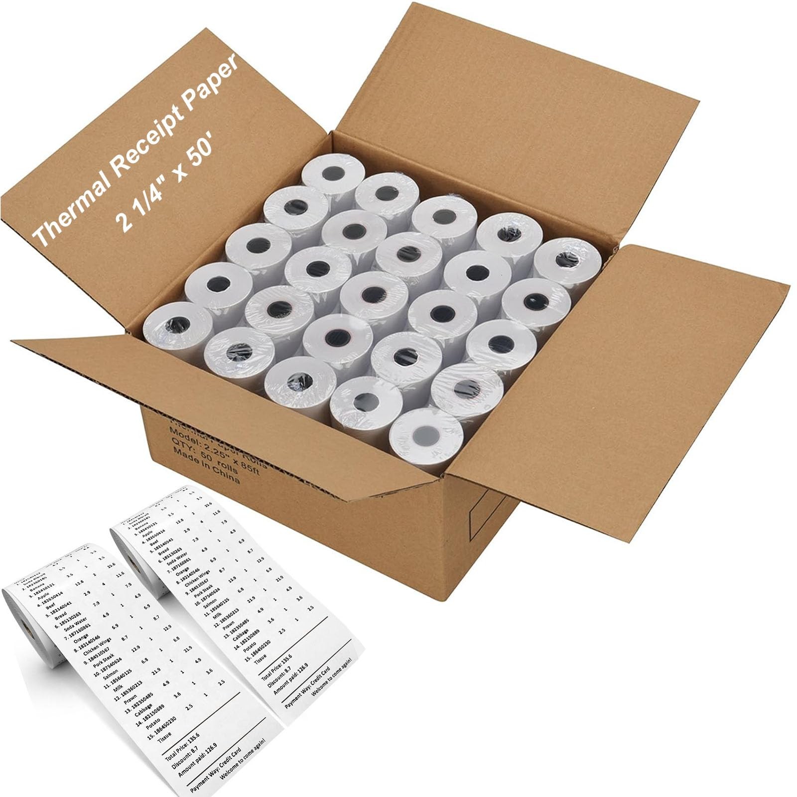 Coopaty 2 1/4″ x 50′ Thermal Receipt Paper Rolls, Cash 50 Blue