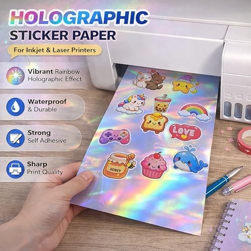 20 Sheets Printable Holographic Sticker Paper 8.5×11 inch 20 sheets holo