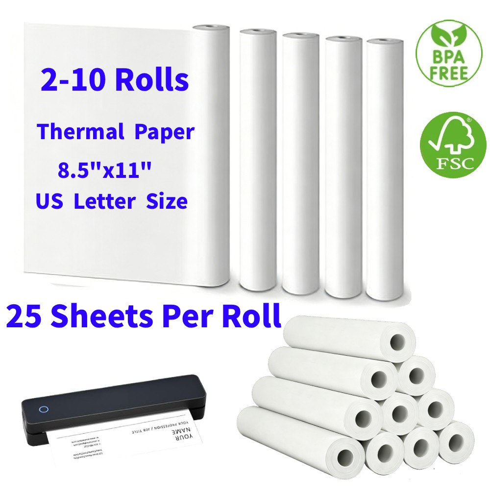 2-10 Rolls Thermal Printer Paper 8.5″x11″ US Letter Size Quick-Dry for M08F M832