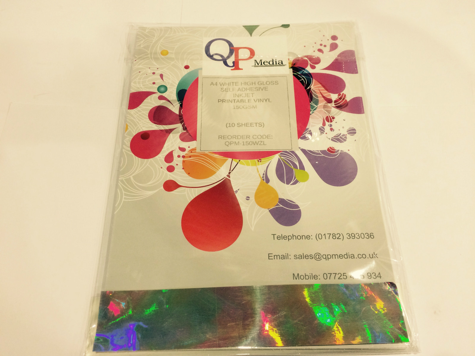 A4 White Premium 150gsm High Gloss Inkjet Printable Self Adhesive Vinyl 10pk