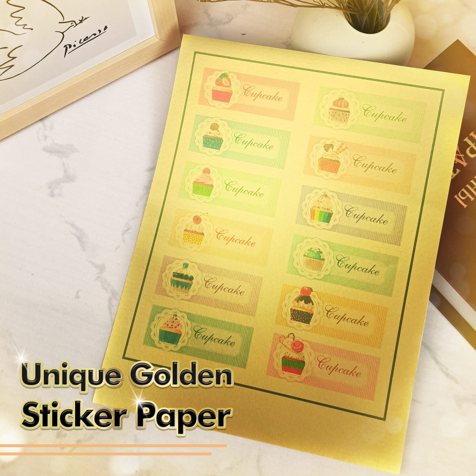 Koala Metallic Gold Sticker Paper for Inkjet and Laser Printer, 20 Sheets 8.5…