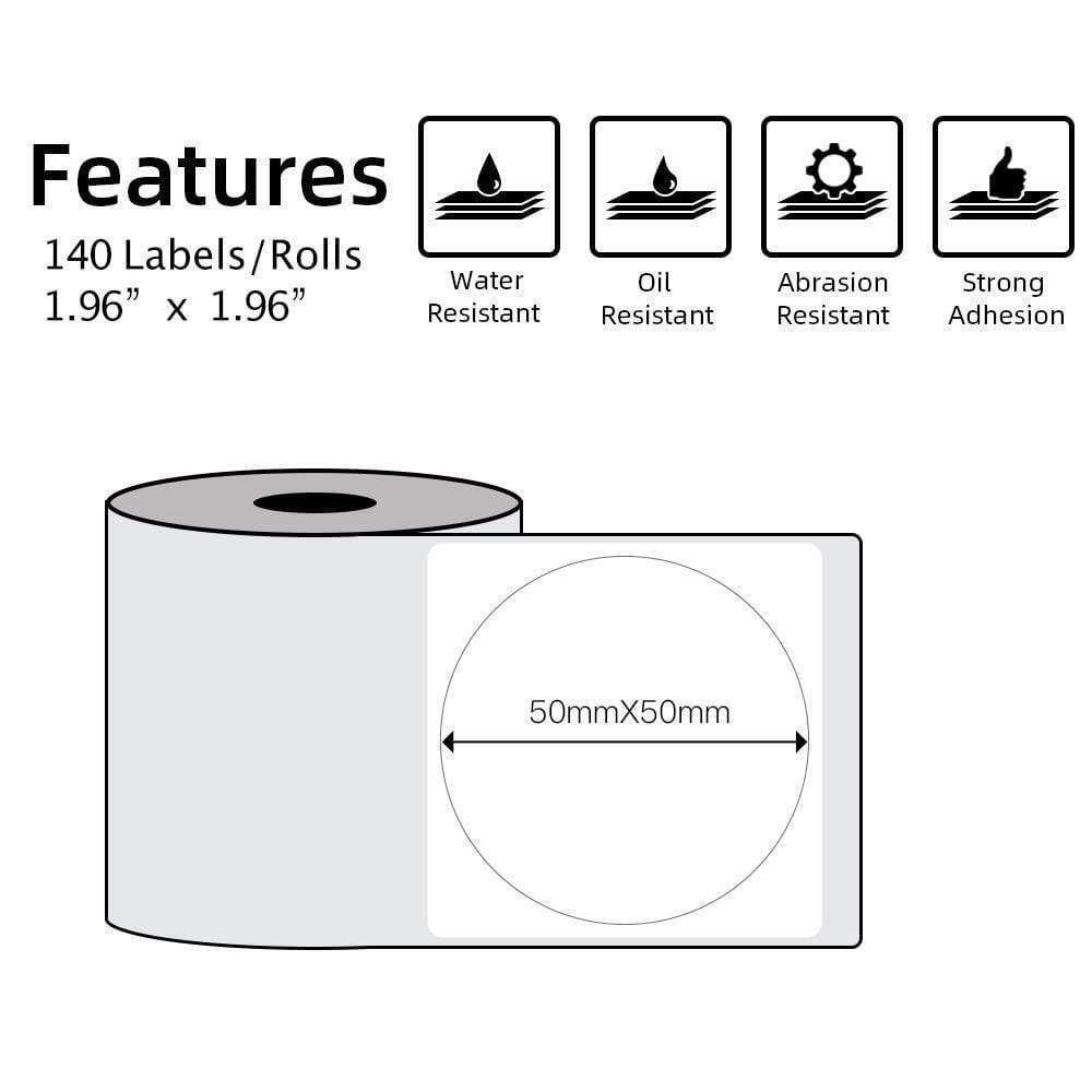 3 Rolls 50×50mm Round White Self-Adhesive Thermal Label for Phomemo M110/M200