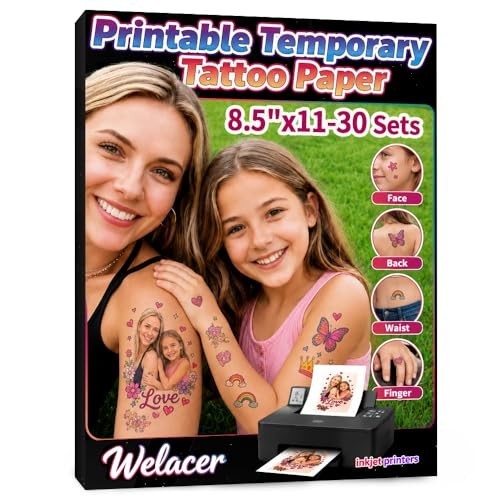 30 Sheets Printable Temporary Tattoo Paper for Inkjet Printer 8.5×11 Inch DIY