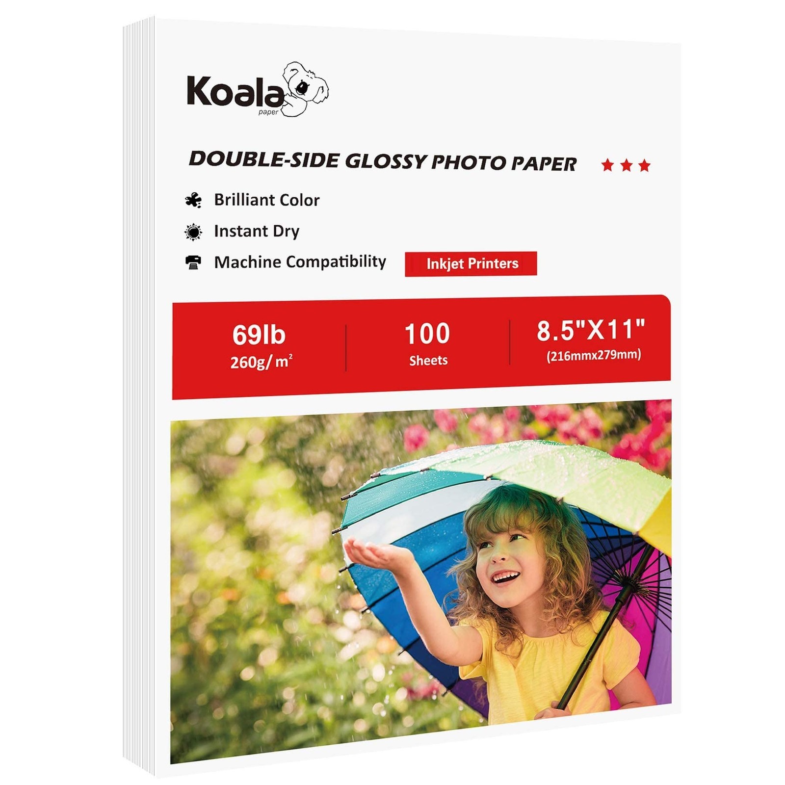 100 Sheets Koala 8.5×11 Inch Heavyweight Double Sided High Glossy Photo Paper