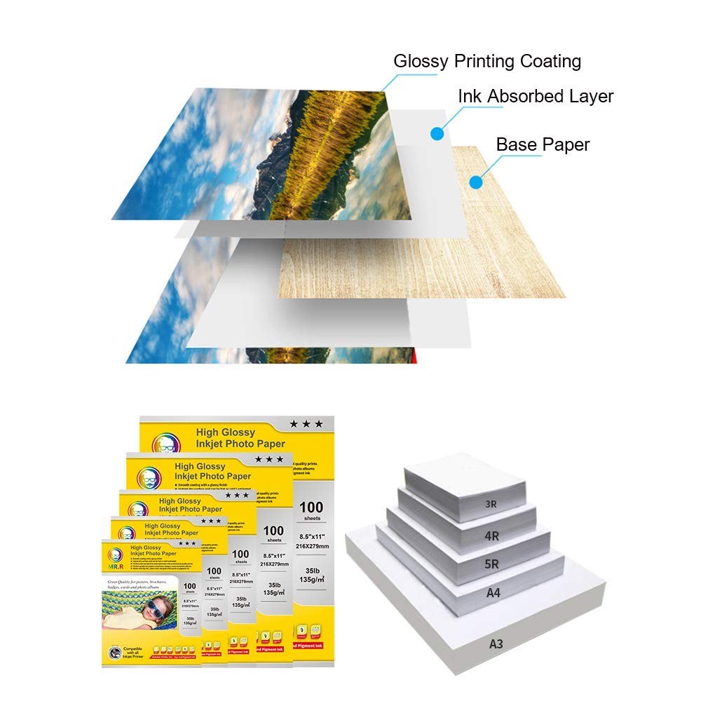 Single Sided High Glossy Inkjet Photo Printer Paper 135gsm 8.5×11 In 100 Sheets
