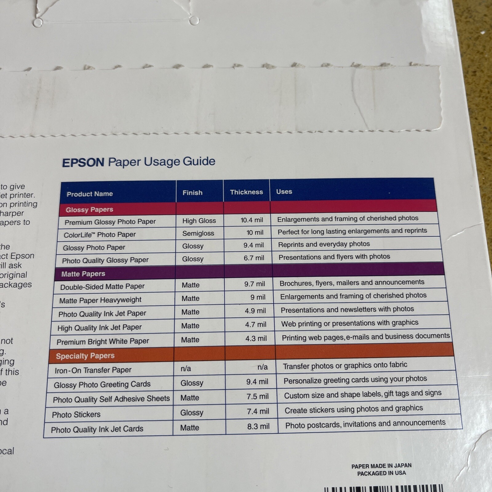 Epson Photo Quality Inkjet Paper, Matte 8-1/2″x11″ 100 Sheets