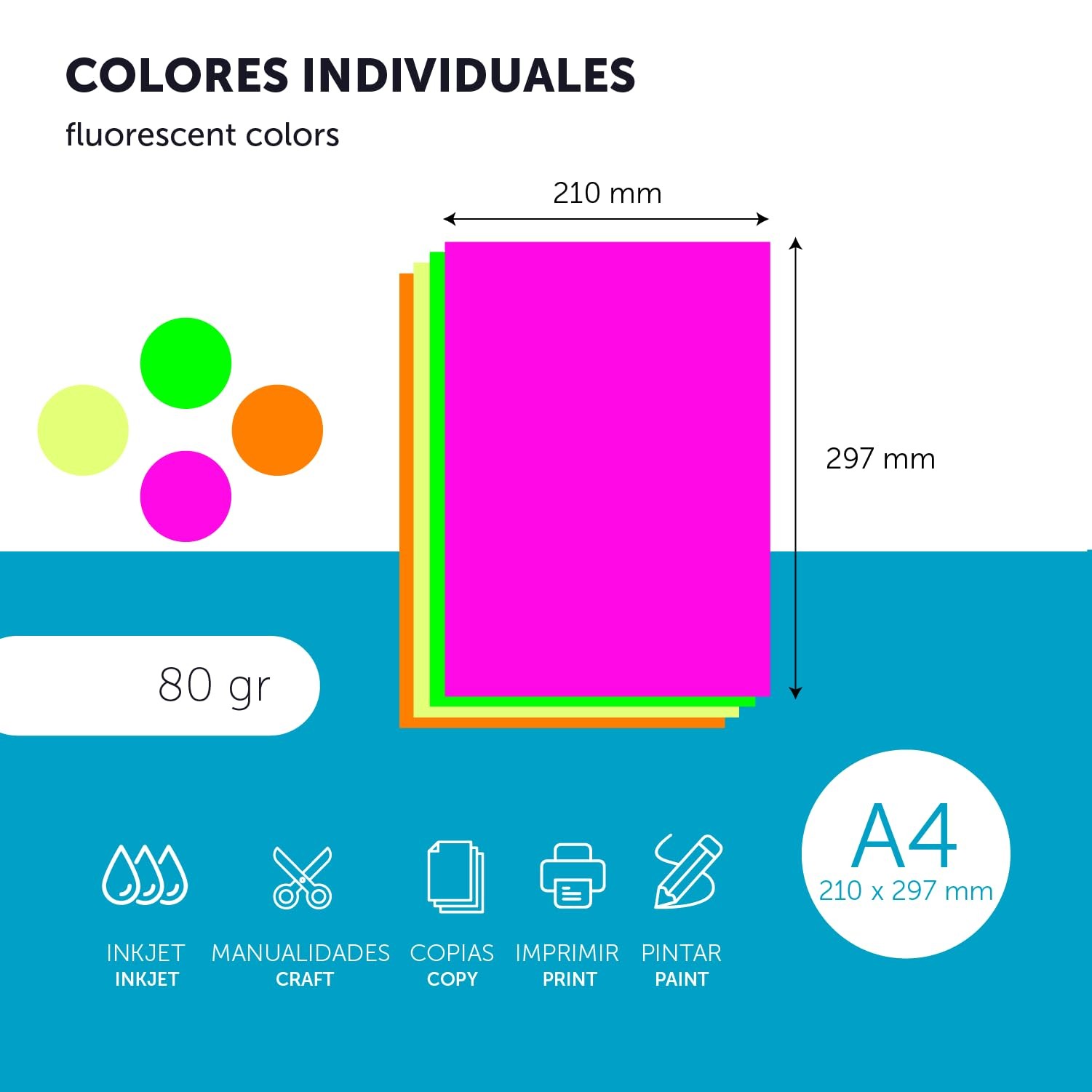 Colourful Paper A4 80g for Printers & Crafts, Coloured Sheets for Kids, Creat…