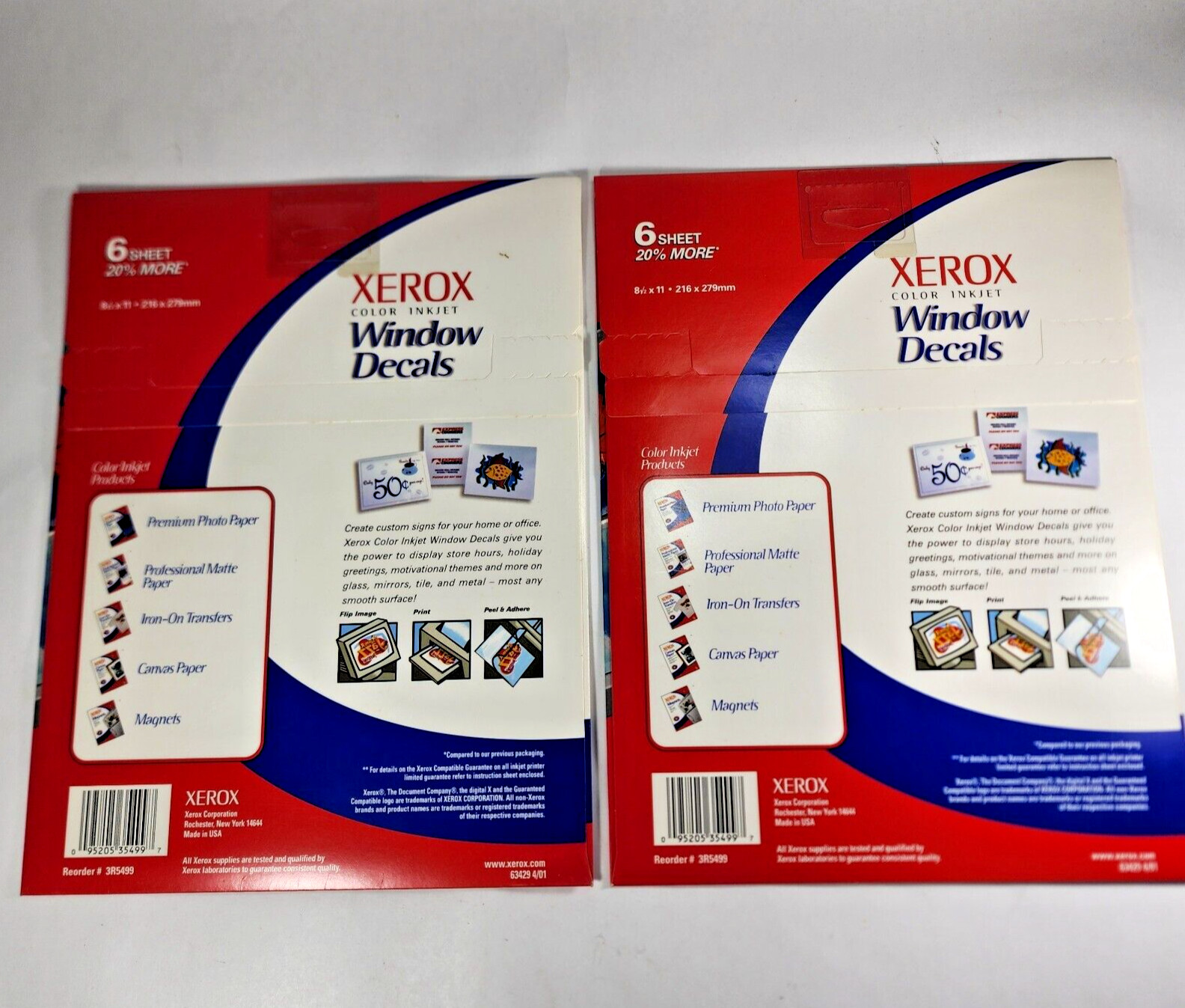 Xerox Color Inkjet Window Decals New Unopened Old Stock. 2pks of 6 Sheets