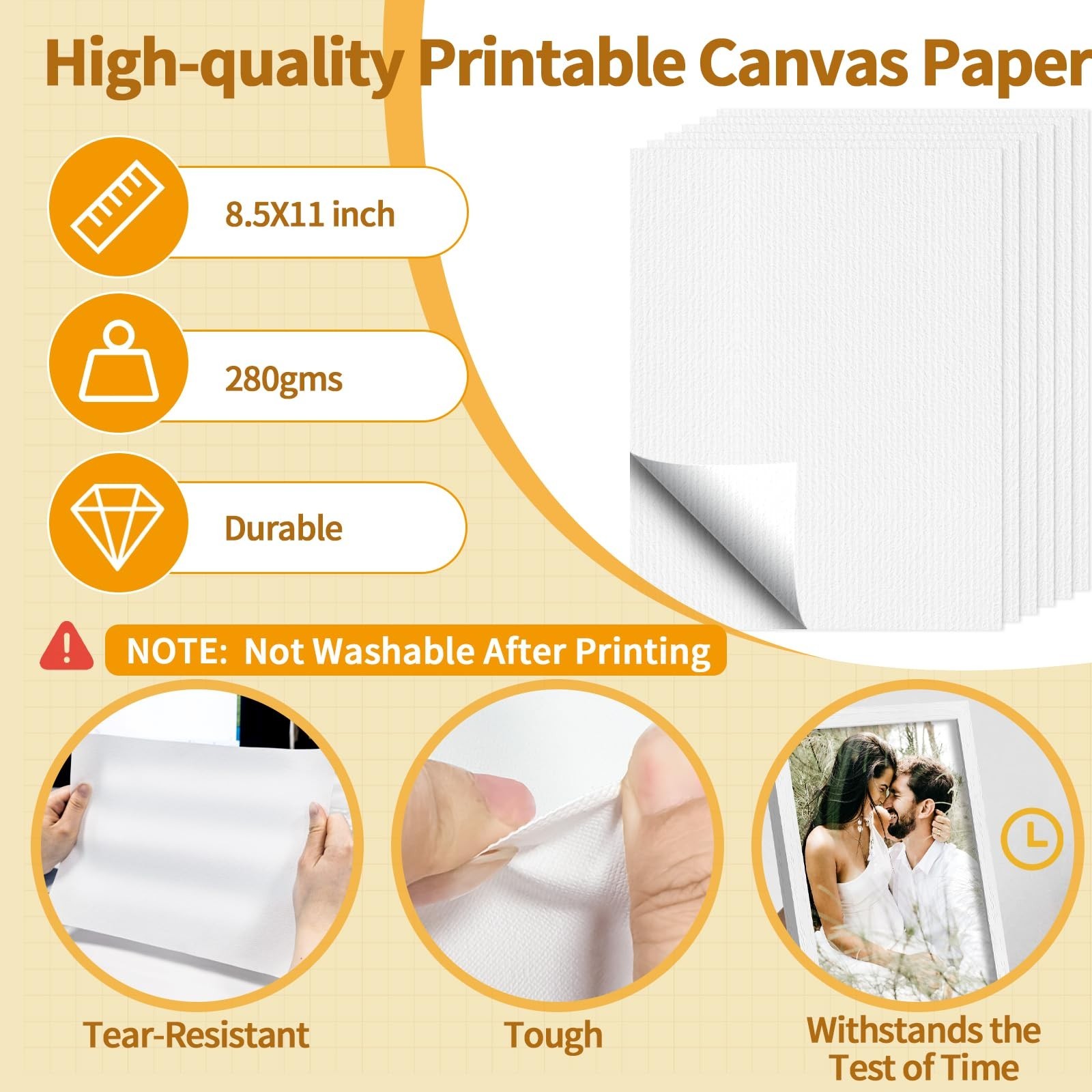 10 Pcs Printable Fabric Sheets 8.5×11″ Bright White 280gsm for Inkjet Printers,