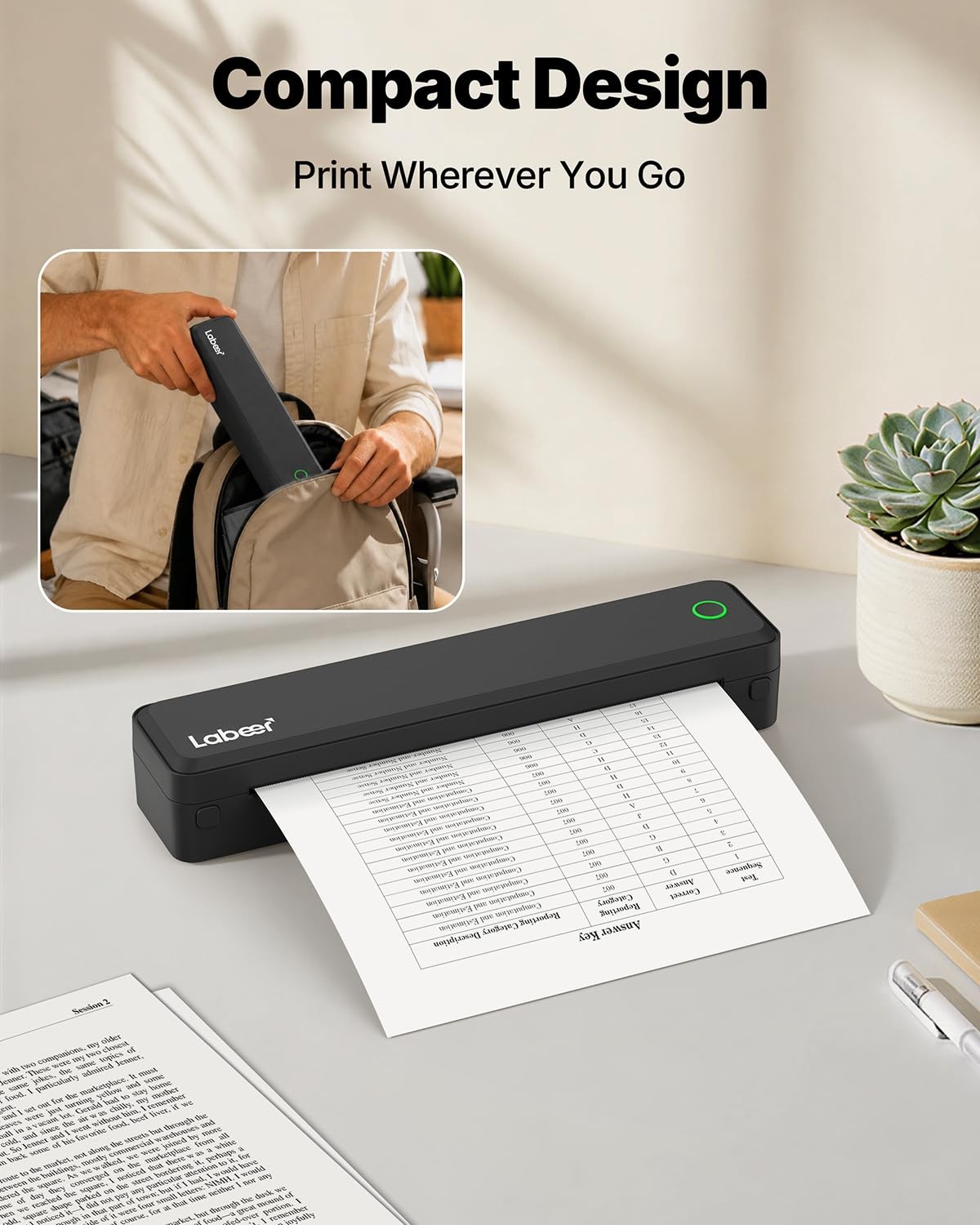Labeer Portable Printer Wireless for Travel, Bluetooth Inkless Normal, Black