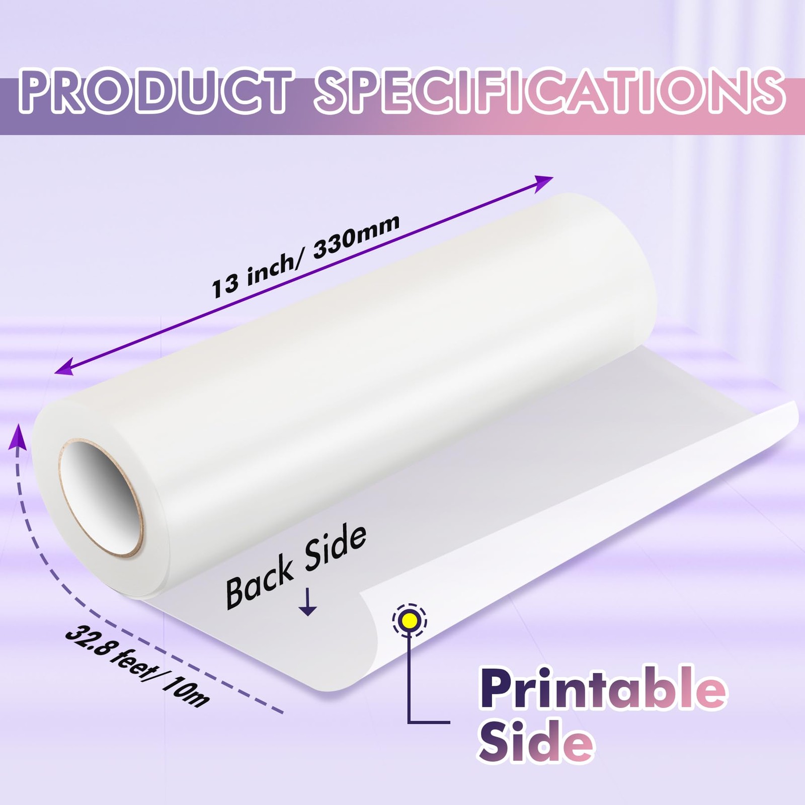 Printable Vinyl Sticker Paper Roll White 13 inch x 32.8 ft Inkjet Printers