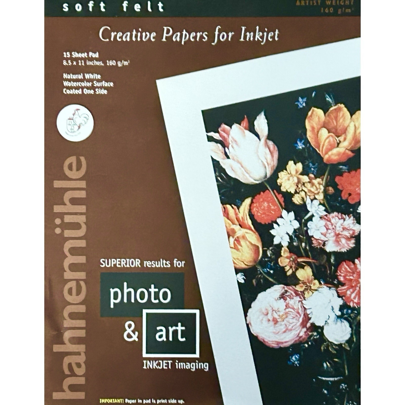 HAHNEMÜHLE Watercolor Surface INKJET Paper 8.5”x11” Pad 10 Sheets Soft Felt NOS