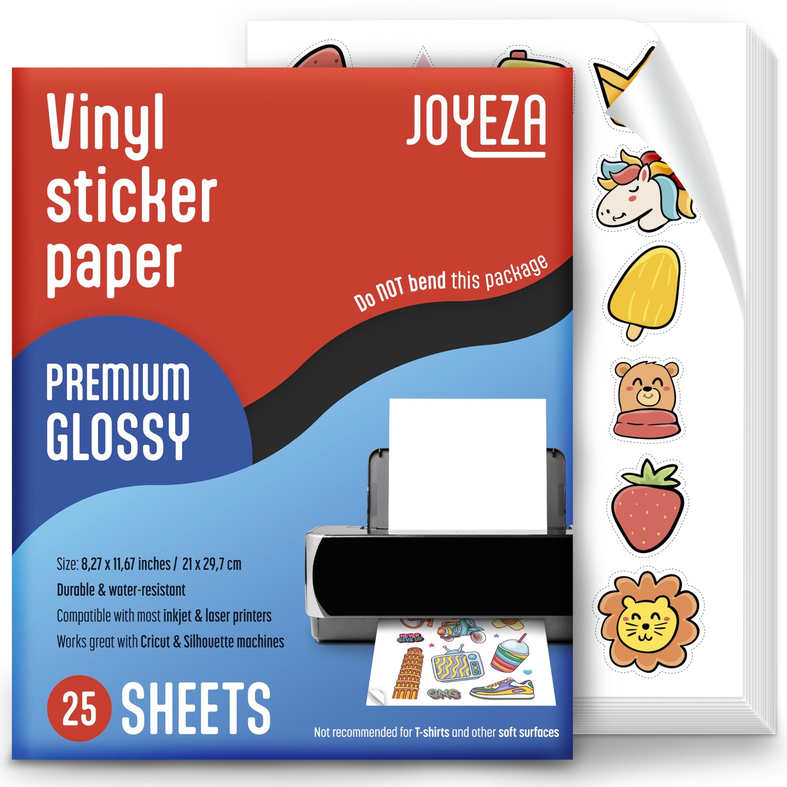 Premium Printable Vinyl Sticker Paper for Inkjet Printer – 25 Sheets Glossy W…