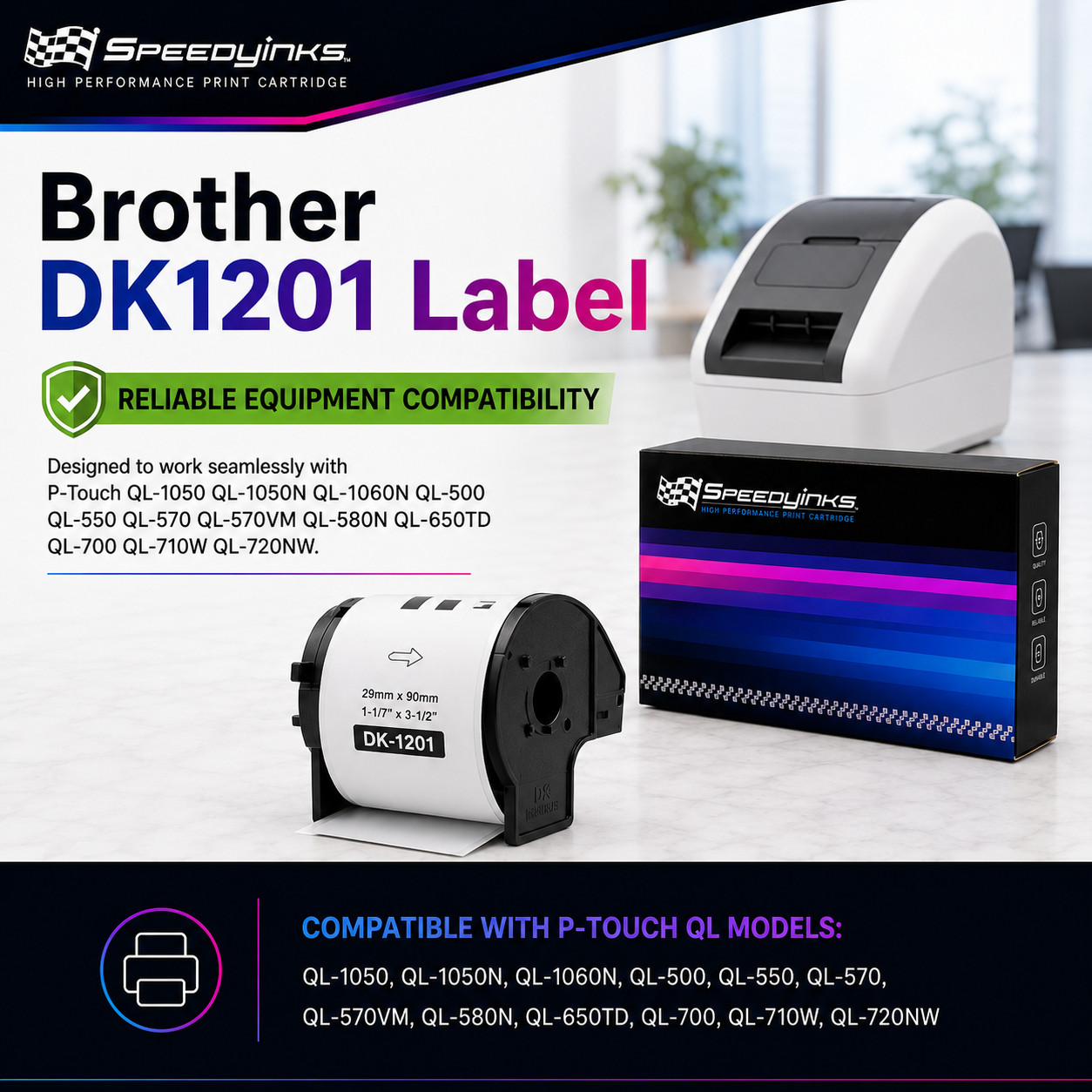 2PK Compatible DK-1201 Address Labels – 1.1 in x 3.5 in (29 mm x 90.3mm)