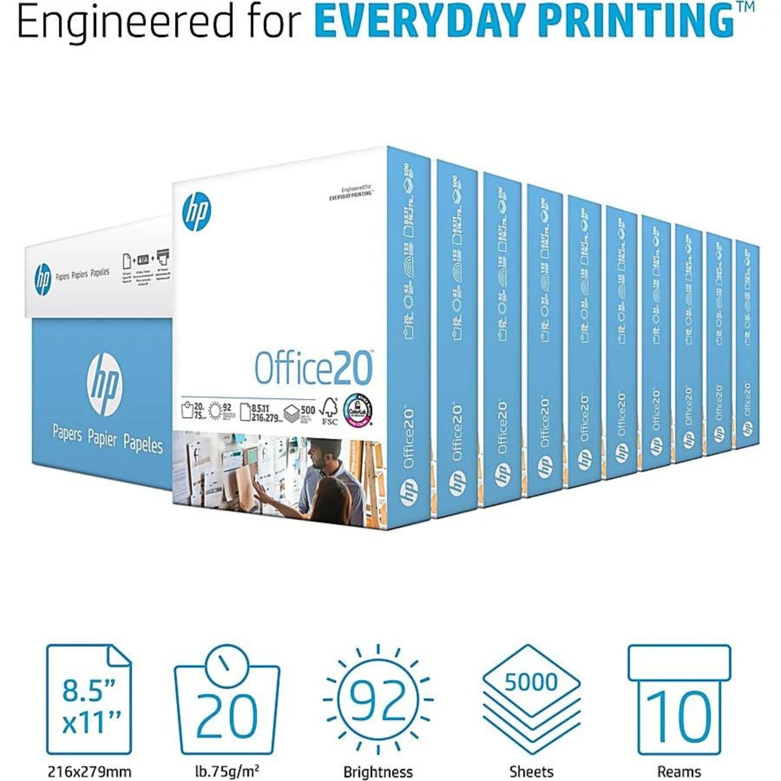 HP Office White Print Paper Size (8.5″ x 11″) Case Of 10 Reams, Count 5000 Sheet