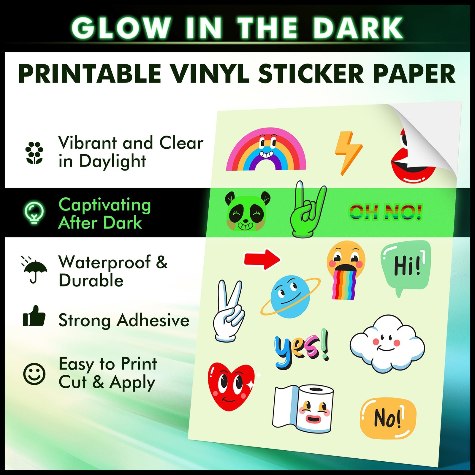 Glow in The Dark Printable Vinyl Sticker Paper for Inkjet Printers, Waterproo…