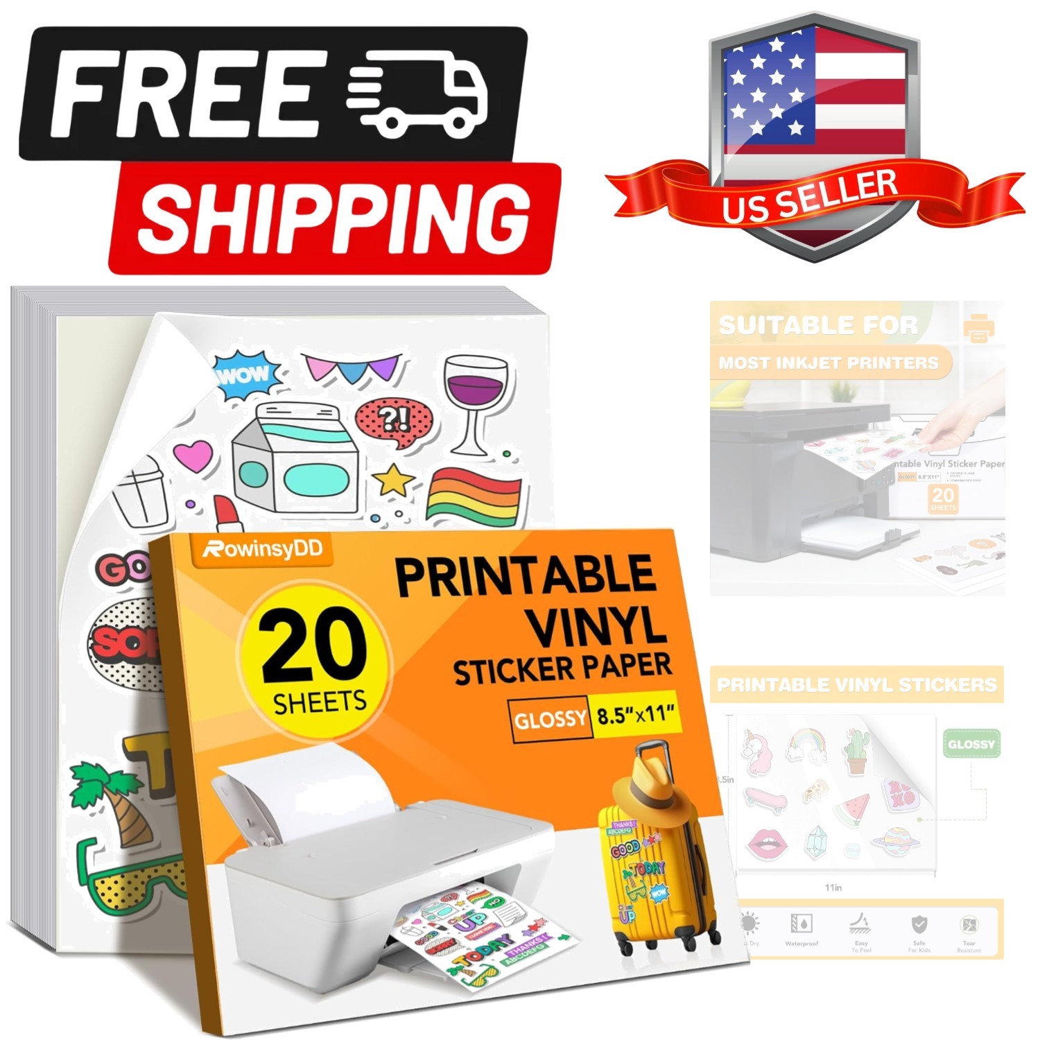 20 PCS Sticker Paper for Inkjet Printer, Printable Vinyl Sticker Paper Dries …