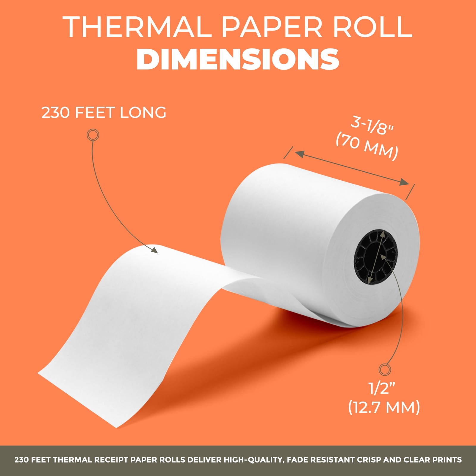 Thermal Printer Receipt Paper Rolls 3 1/8 x 230 for 3-1/8″ x 230′, White